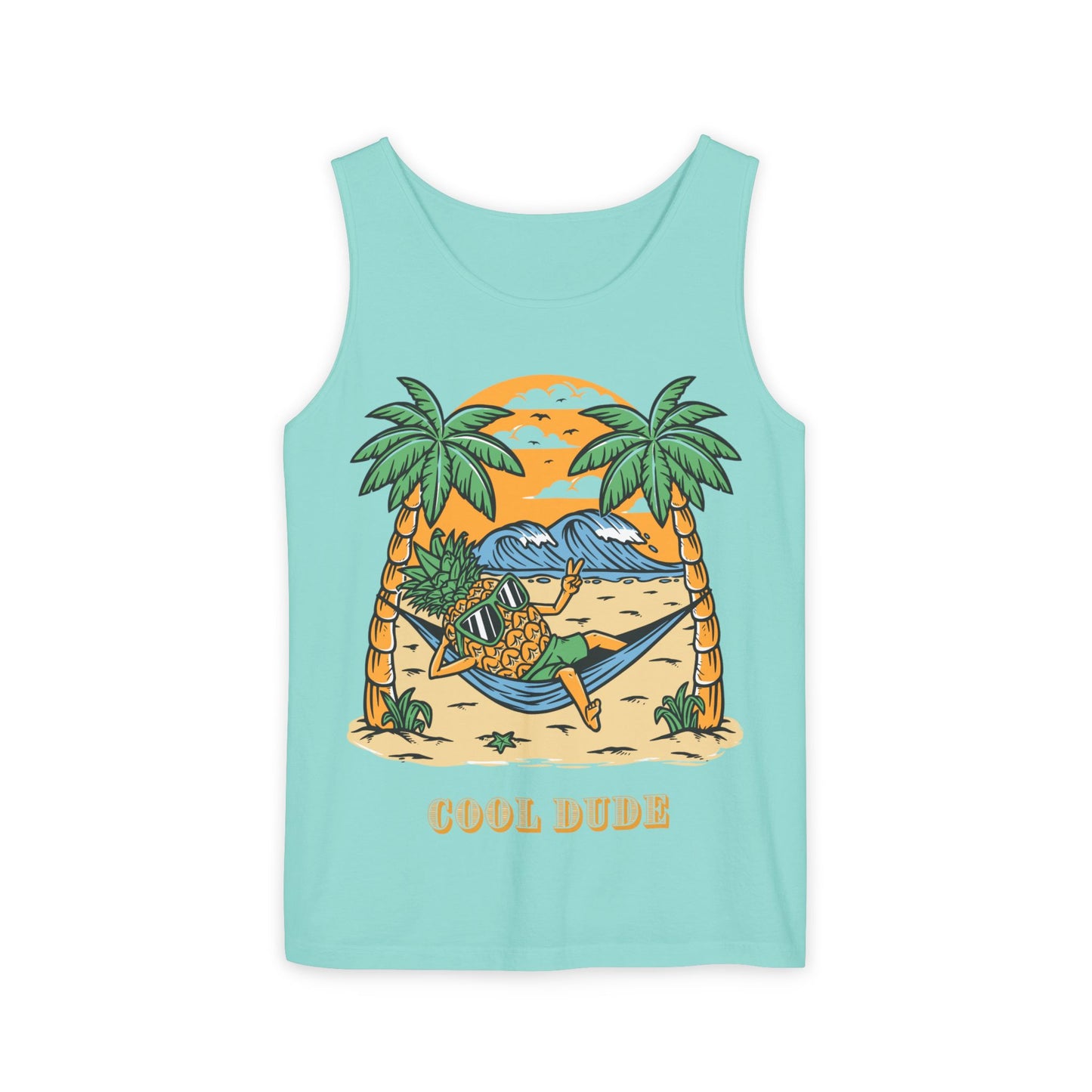 Cool Dude Tropical Tank Top, Unisex Beachwear, Summer Vibes, Vacation Essential, Gift for Him/Her, Pineapple Lover