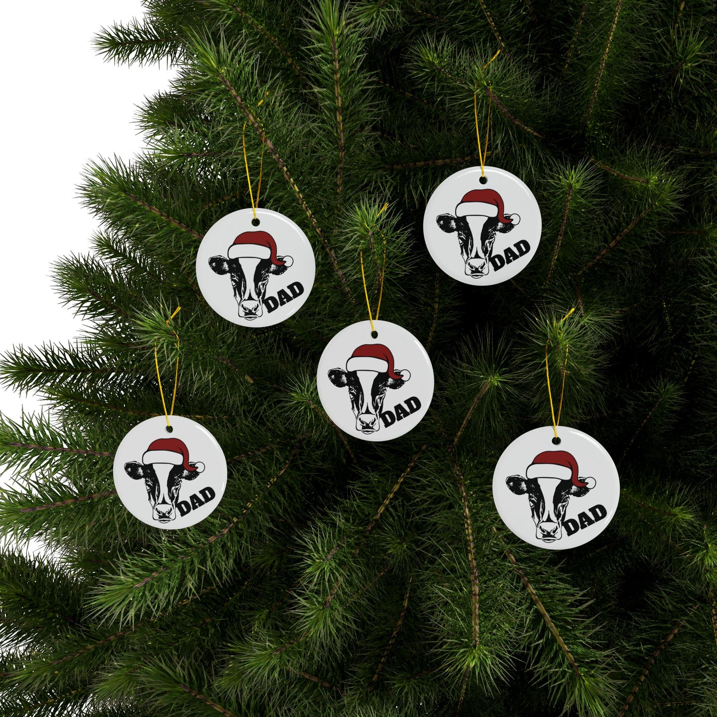 Copy of ‘DAD’ Christmas Heifer Cow Ceramic Ornaments, 2-Side Print, (1pc, 3pcs, 5pcs, 10pcs)