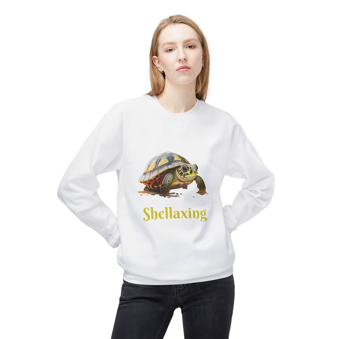 ‘Shellaxing’ Turtle’ Unisex Midweight Softstyle Fleece Crewneck Sweatshirt