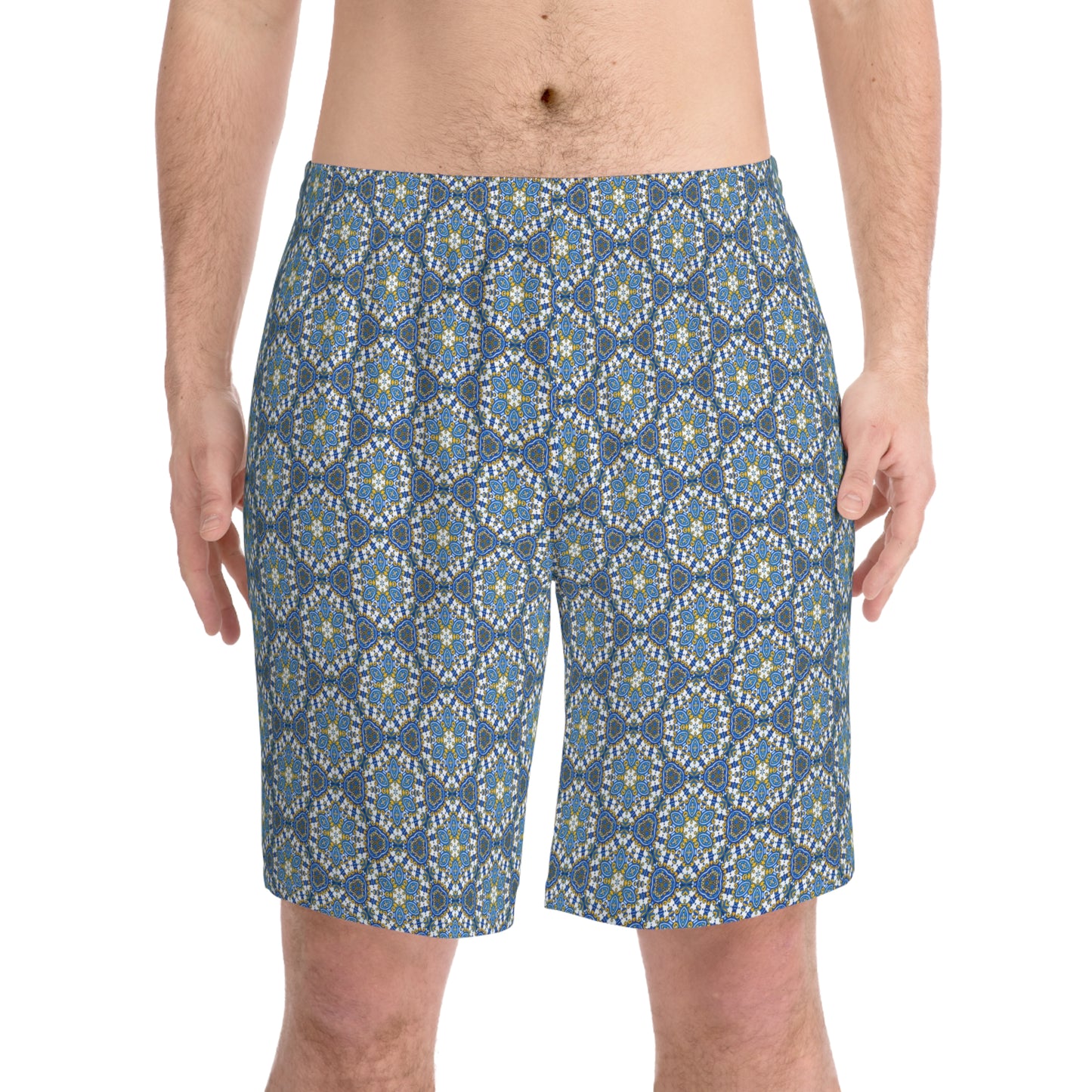 ‘BLUE PRINT’ Men's Elastic Beach Shorts (AOP)