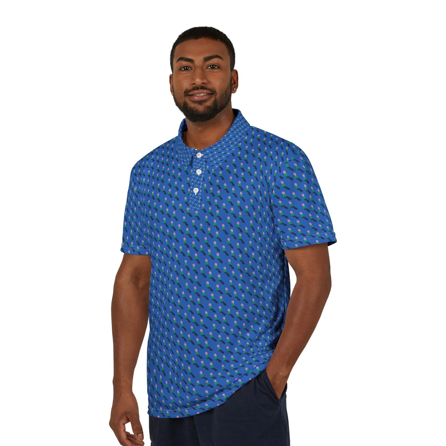 ‘Blue tiny flower pattern’ Unisex Polo Shirt (AOP)