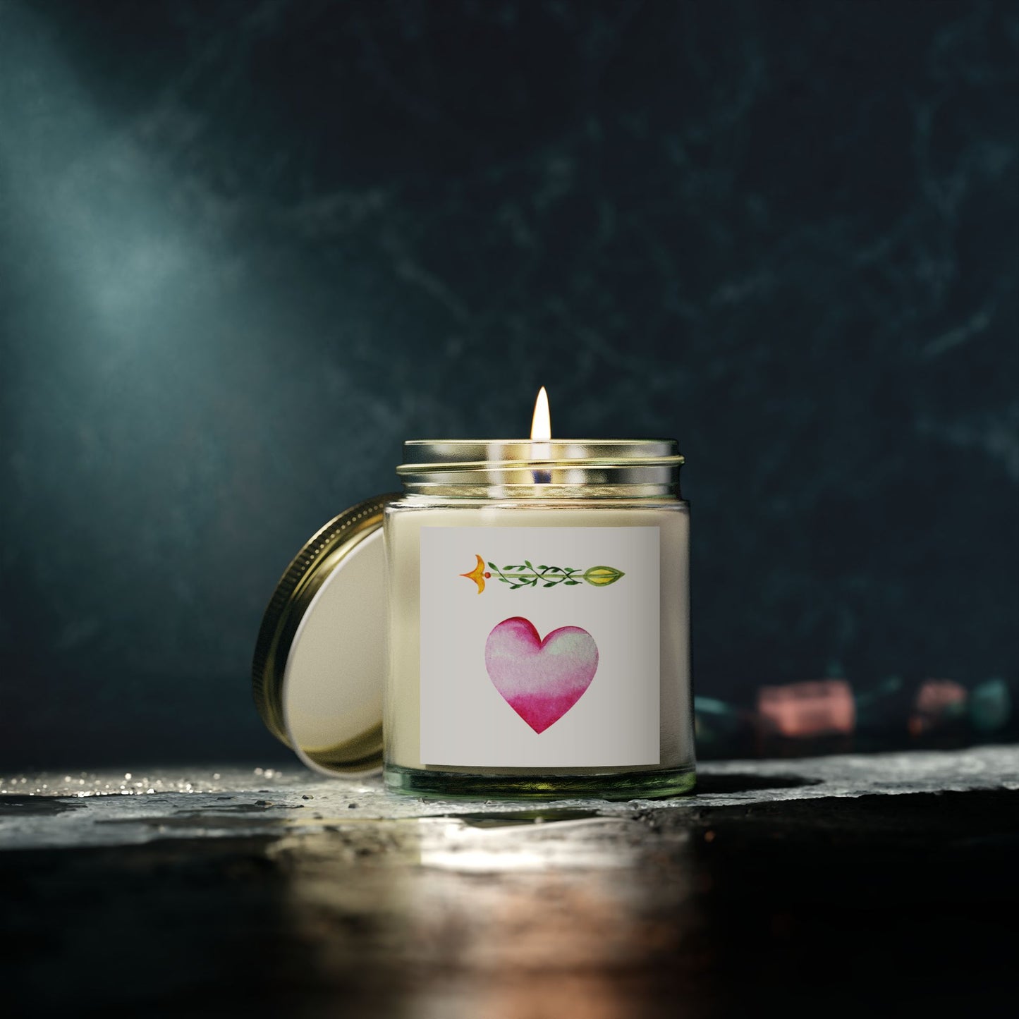 ‘Heart and Arrow’ Scented Candles, Coconut Apricot Wax (4oz, 9oz)
