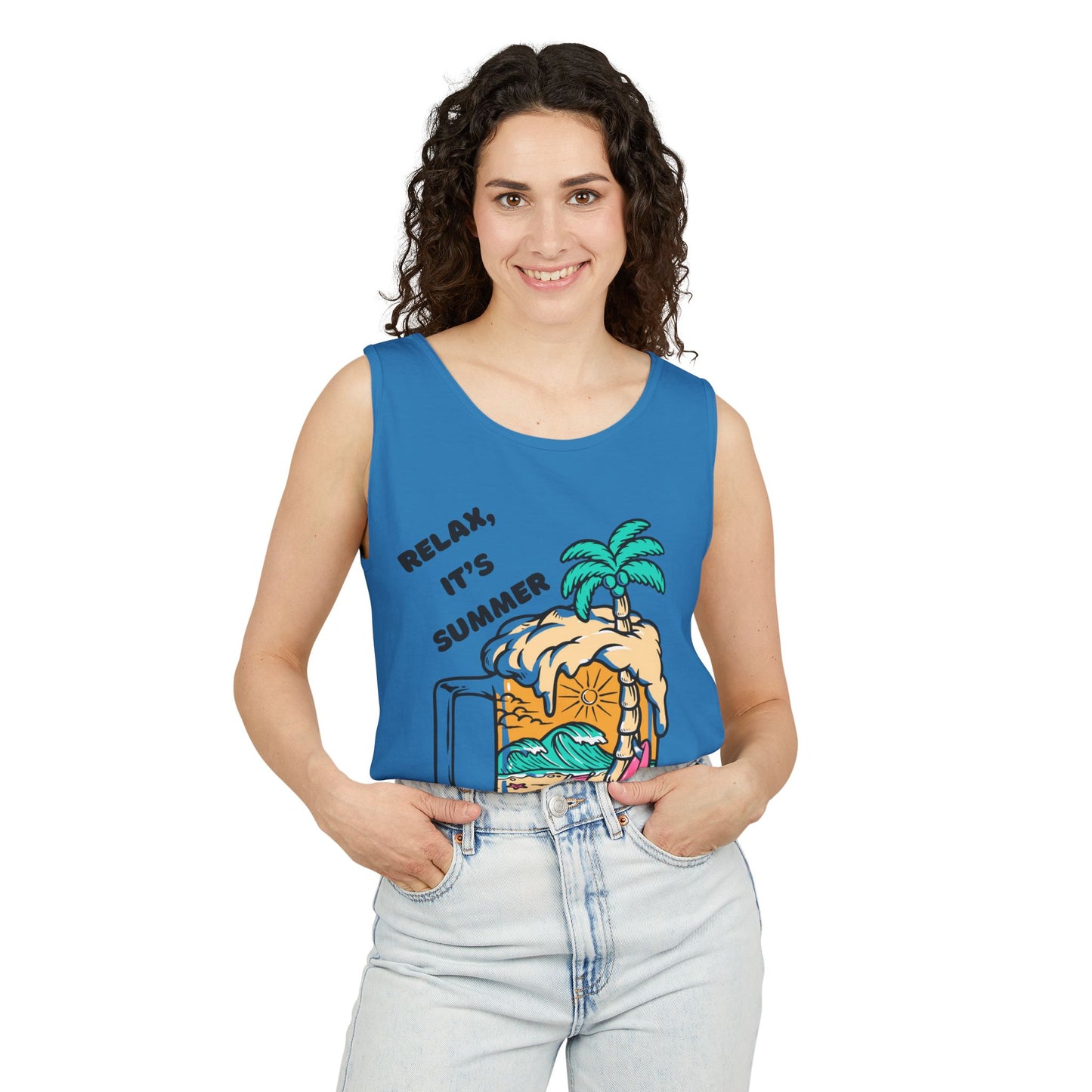 Summer Vibes Tank Top, Relax It's Summer Shirt, Beachwear, Vacation Apparel, Fun Unisex Top