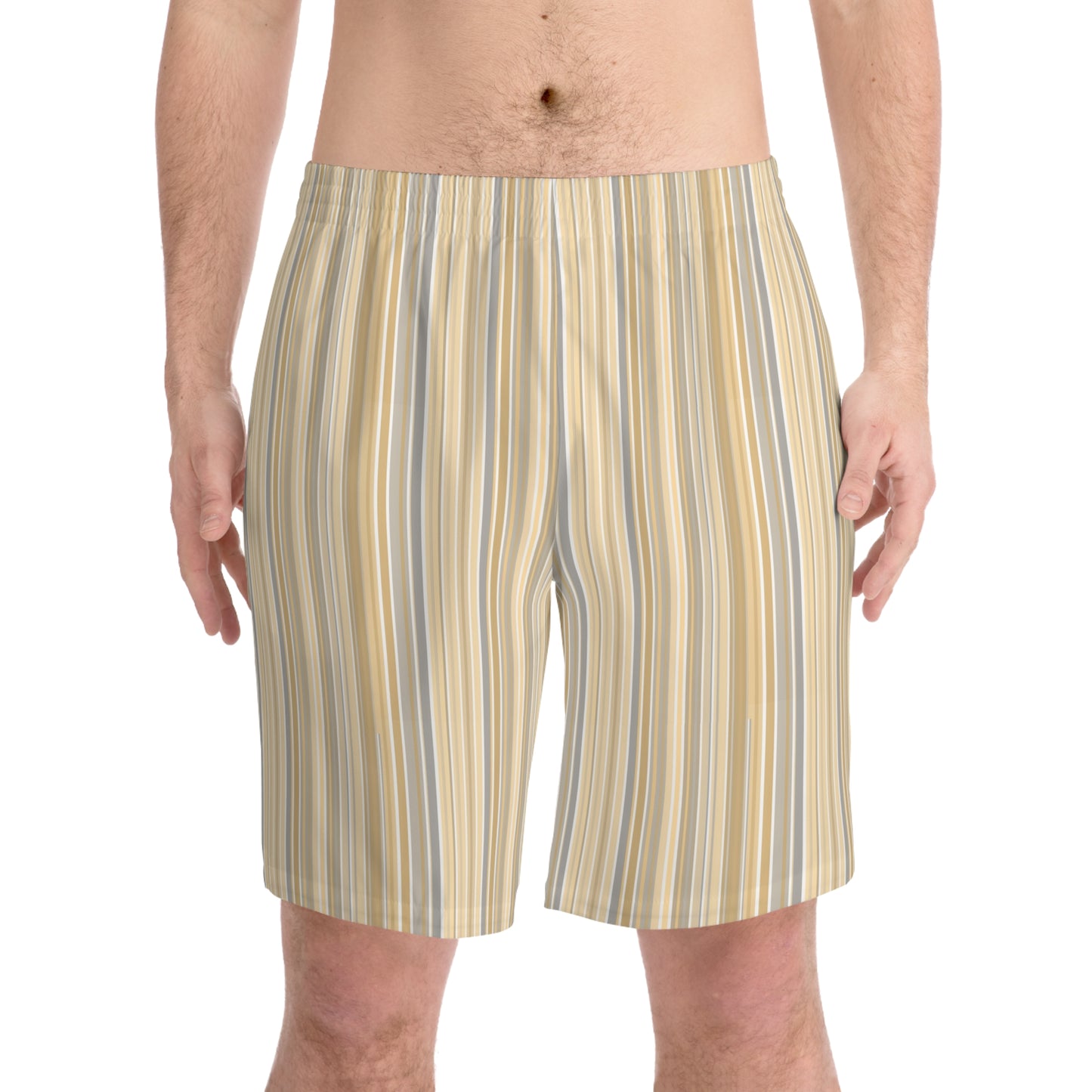 ‘STRIPES NEUTRAL COLOR’ Men's Elastic Beach Shorts (AOP)