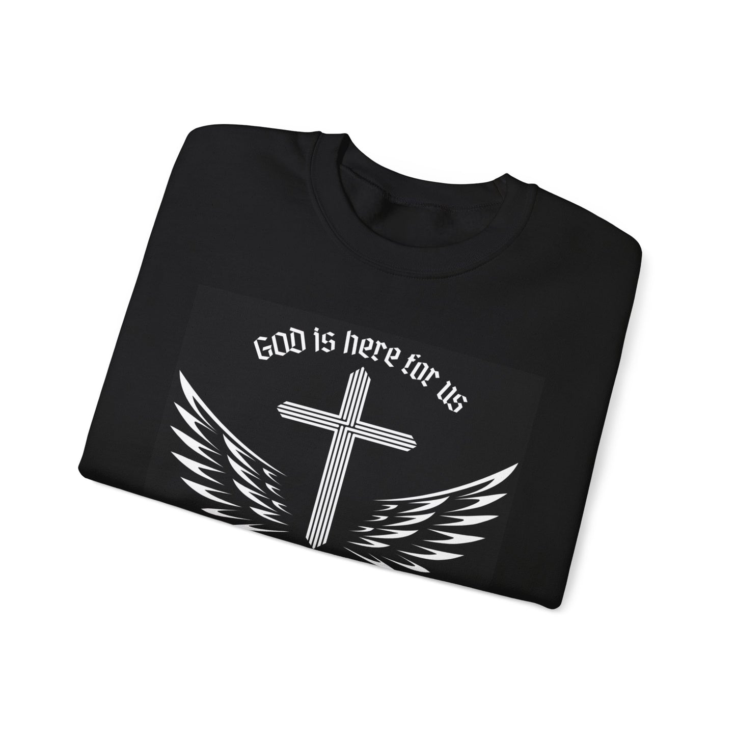 Unisex Heavy Blend Sweatshirt - "God is Here for Us" Inspirational Crewneck