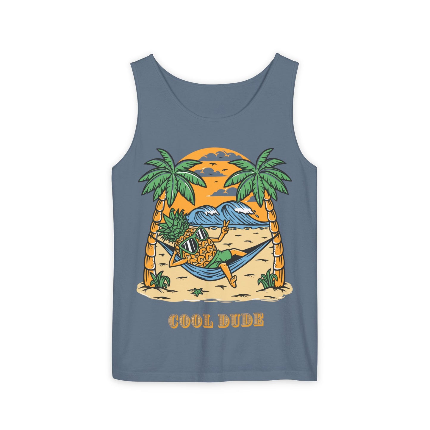 Cool Dude Tropical Tank Top, Unisex Beachwear, Summer Vibes, Vacation Essential, Gift for Him/Her, Pineapple Lover