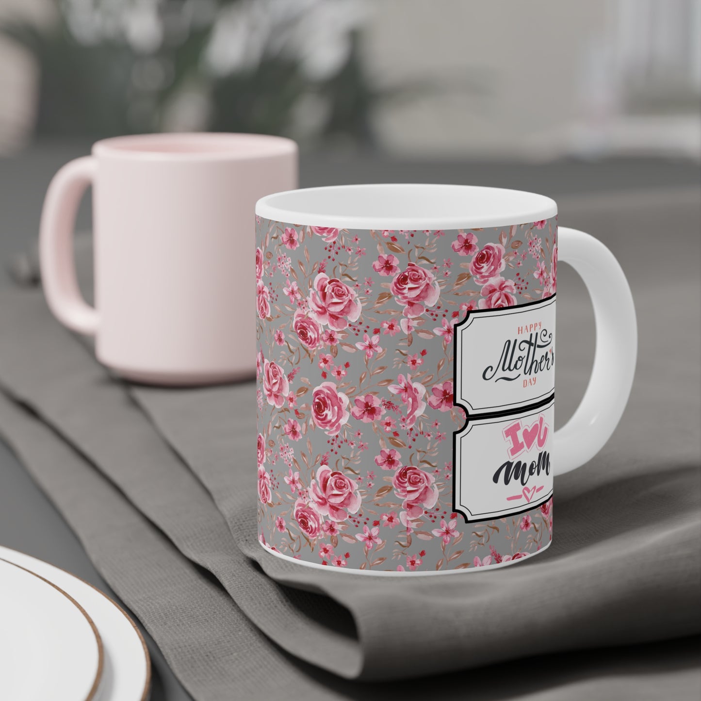 Floral Ceramic Mug - Elegant Rose Pattern for Coffee Lovers
