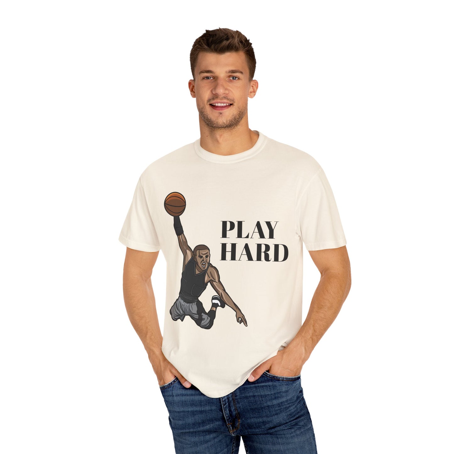 ‘PLAY HARD’ BASKETBALL Unisex Garment-Dyed T-shirt