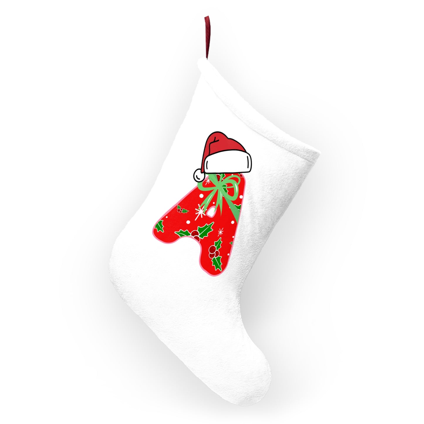 Personalized Christmas Stocking with Festive Santa Hat Monogram