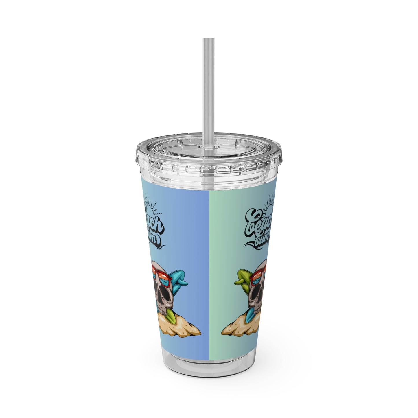 Beach Bum Tumbler, Skull Design Insulated Drinkware, Summer Vibes, Reusable Straw Cup, Travel Mug,Dainty Gift, Outdoor Fun