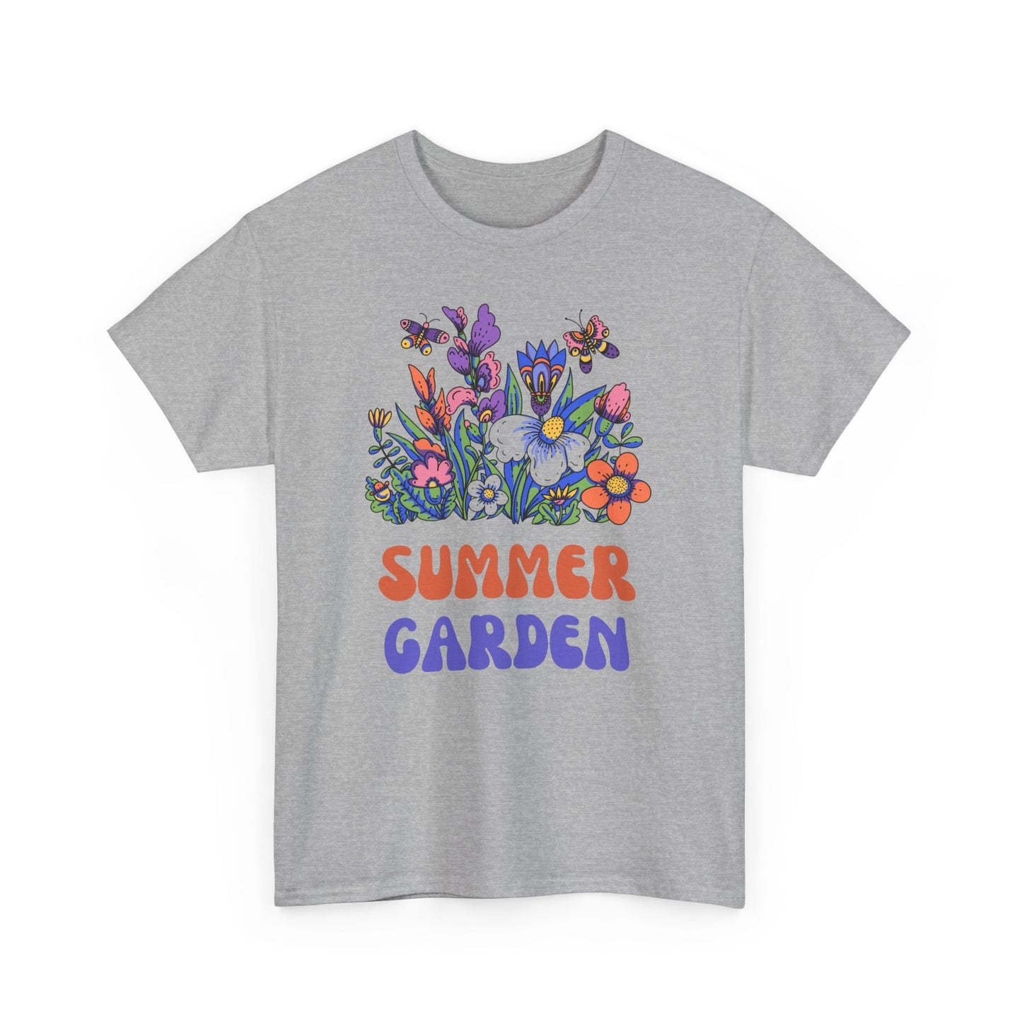Vibrant Summer Garden Tee | Unisex Heavy Cotton T-Shirt, Floral Graphic Tee, Nature Lover Gift, Summer Fashion, Outdoor Vibes