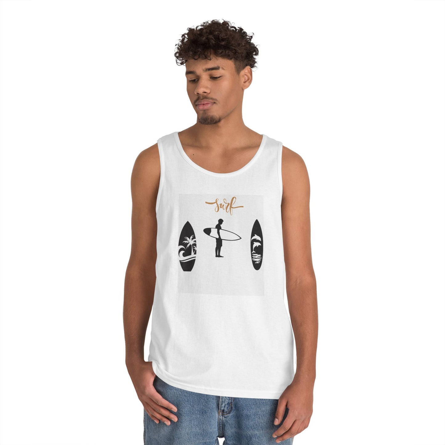 Surf-Inspired Unisex Heavy Cotton Tank Top, Perfect for Beach Days, Summer Vibes, Gift for Surfers, Casual Wear