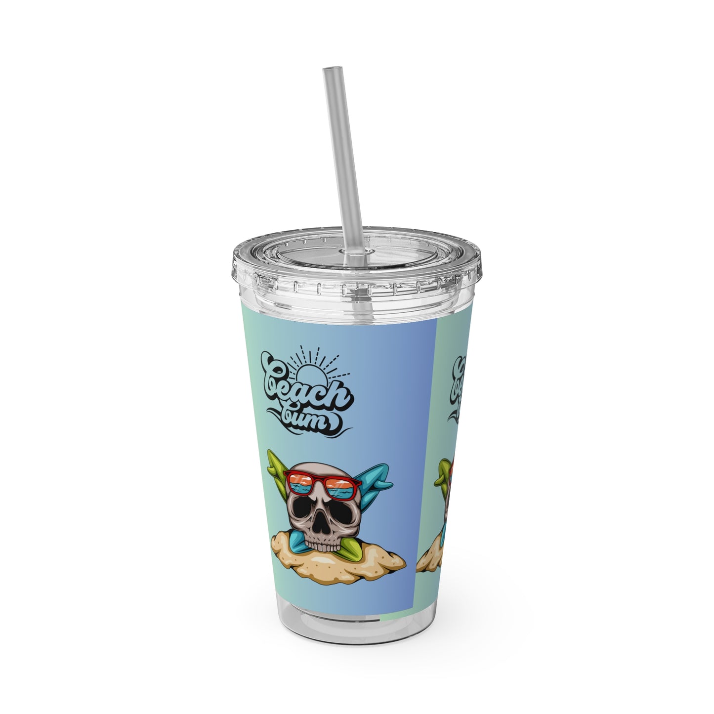 Beach Bum Tumbler, Skull Design Insulated Drinkware, Summer Vibes, Reusable Straw Cup, Travel Mug,Dainty Gift, Outdoor Fun