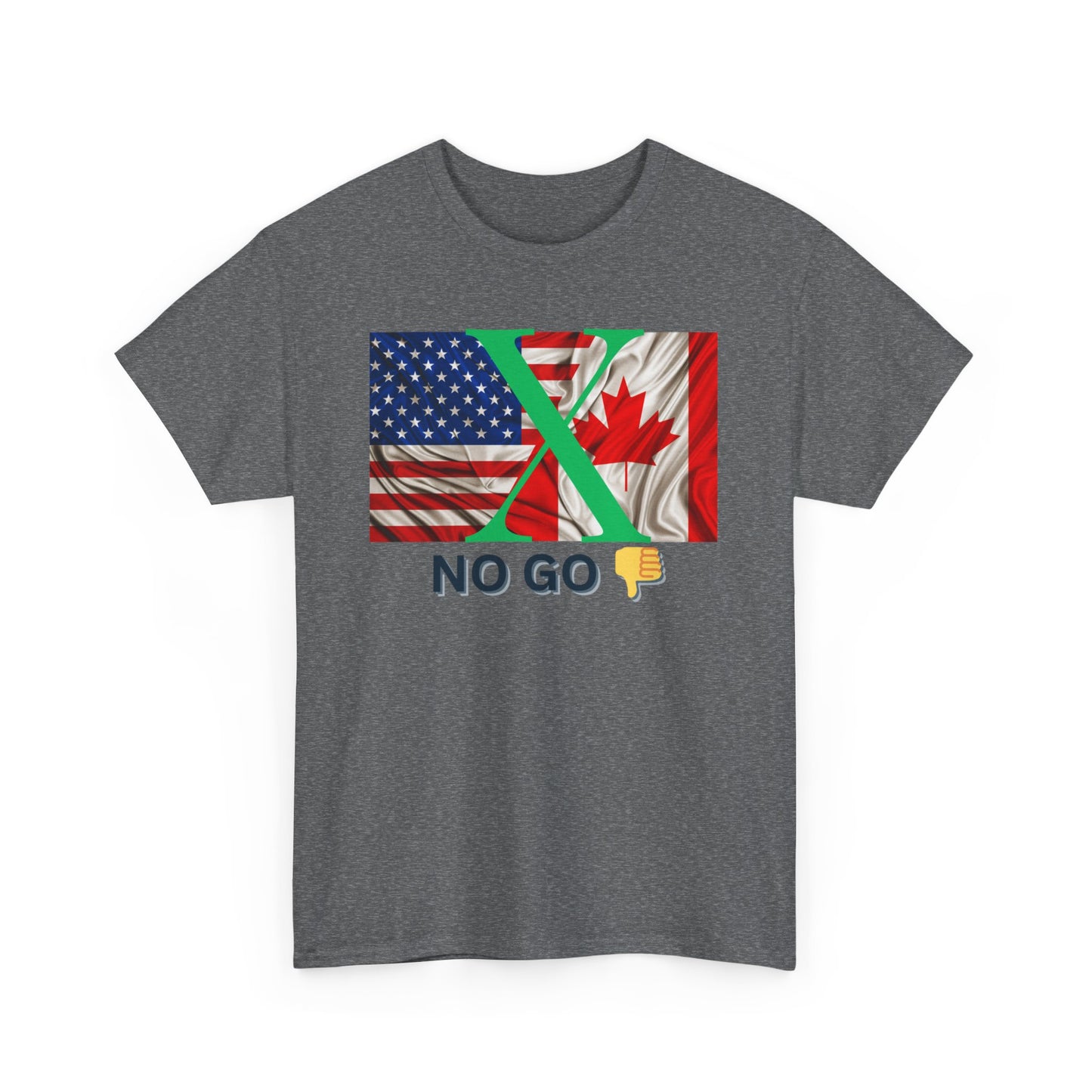 Unisex Heavy Cotton Tee - 'No Go' Design with US and Canada Flags