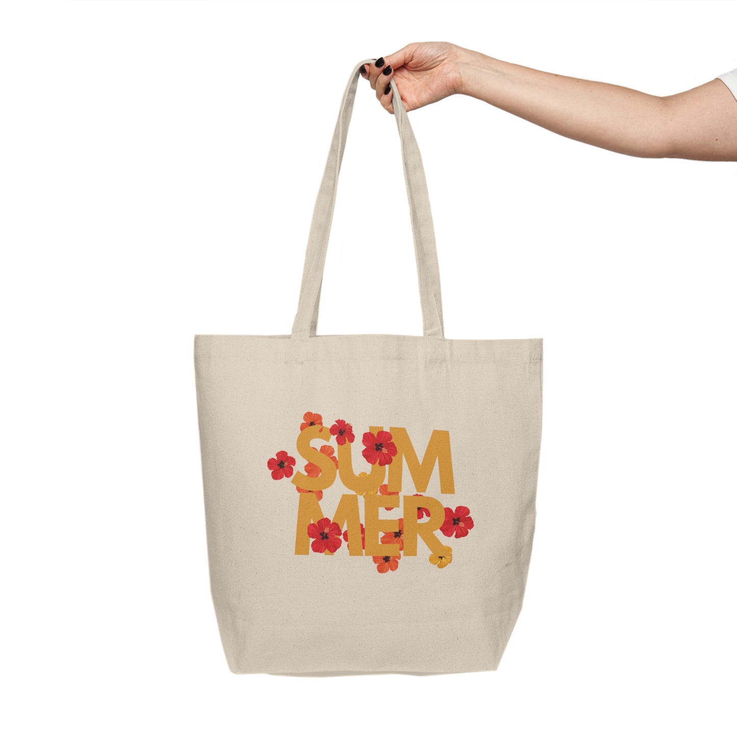 Summer Floral Canvas Shopping Tote Bag, Beach Tote, Eco-Friendly Tote, Gift for Her, Summer Essentials, Reusable Shopping Bag
