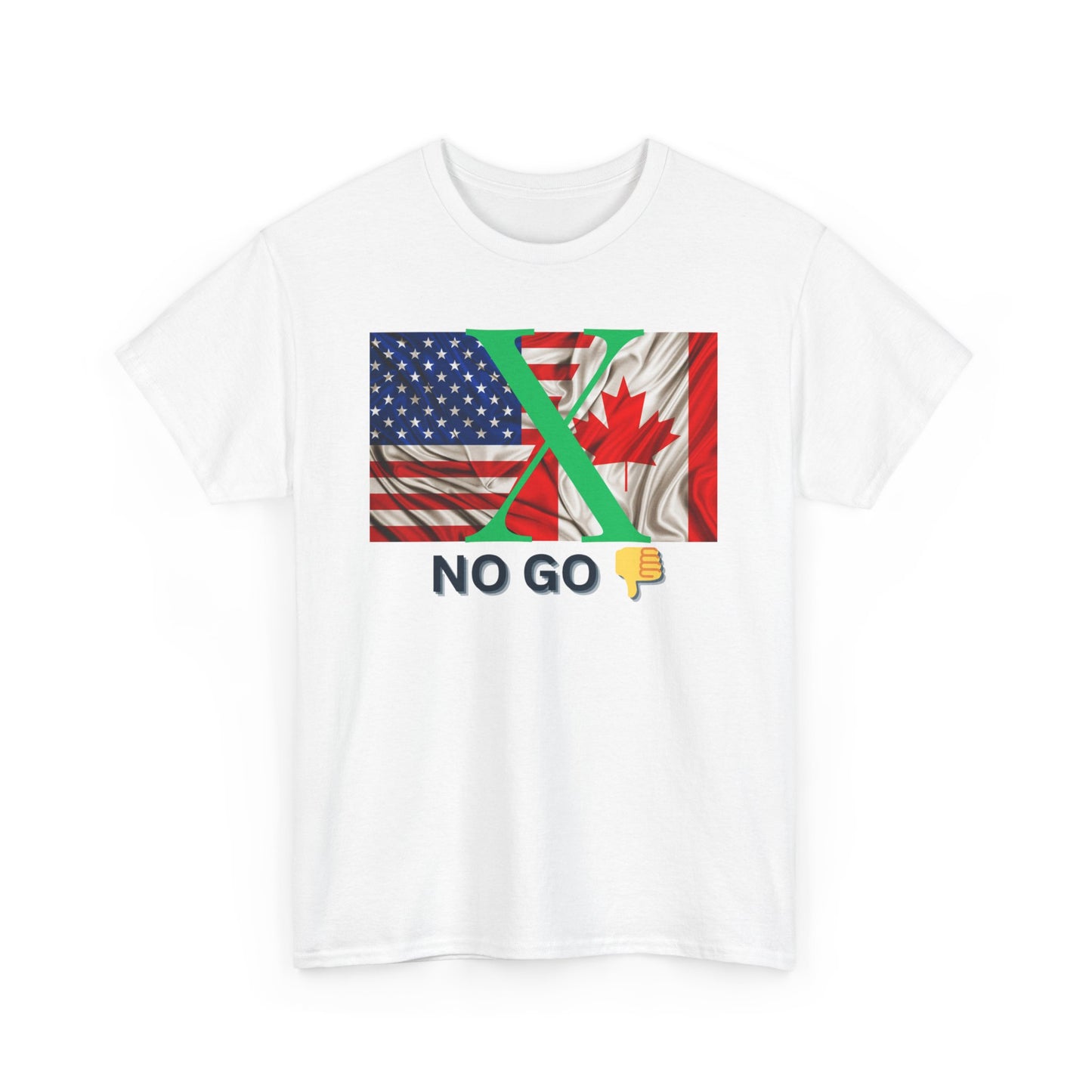 Unisex Heavy Cotton Tee - 'No Go' Design with US and Canada Flags