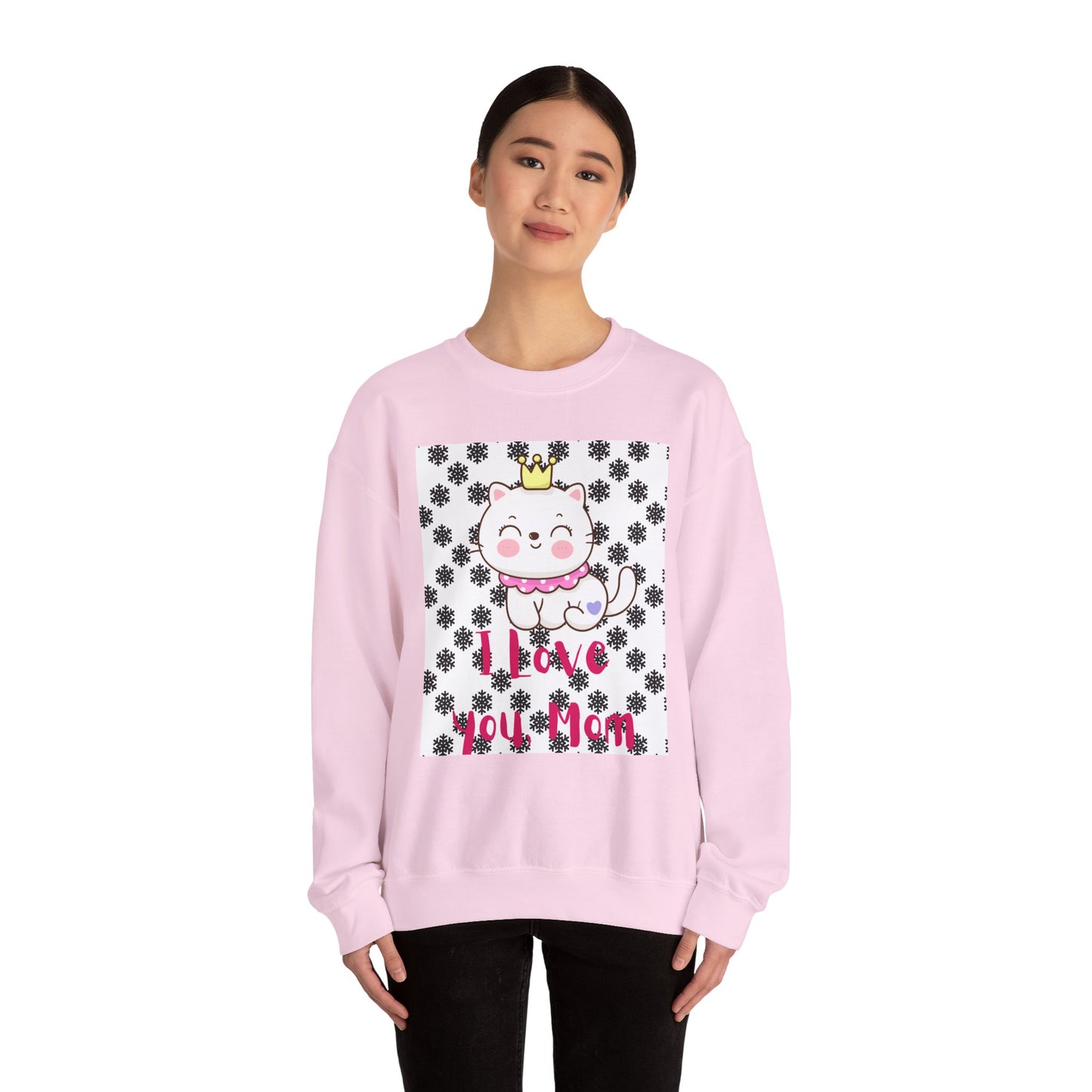 I Love You Mom Crewneck Sweatshirt - Cute Cat Design for Mother's Day