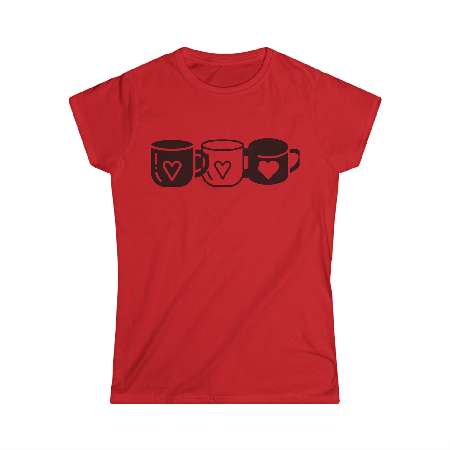 Women's Love Cups Tee, Cute Gift for Coffee Lovers, Casual Graphic Shirt, Ideal for Birthdays, Valentine's Day, Everyday Wear