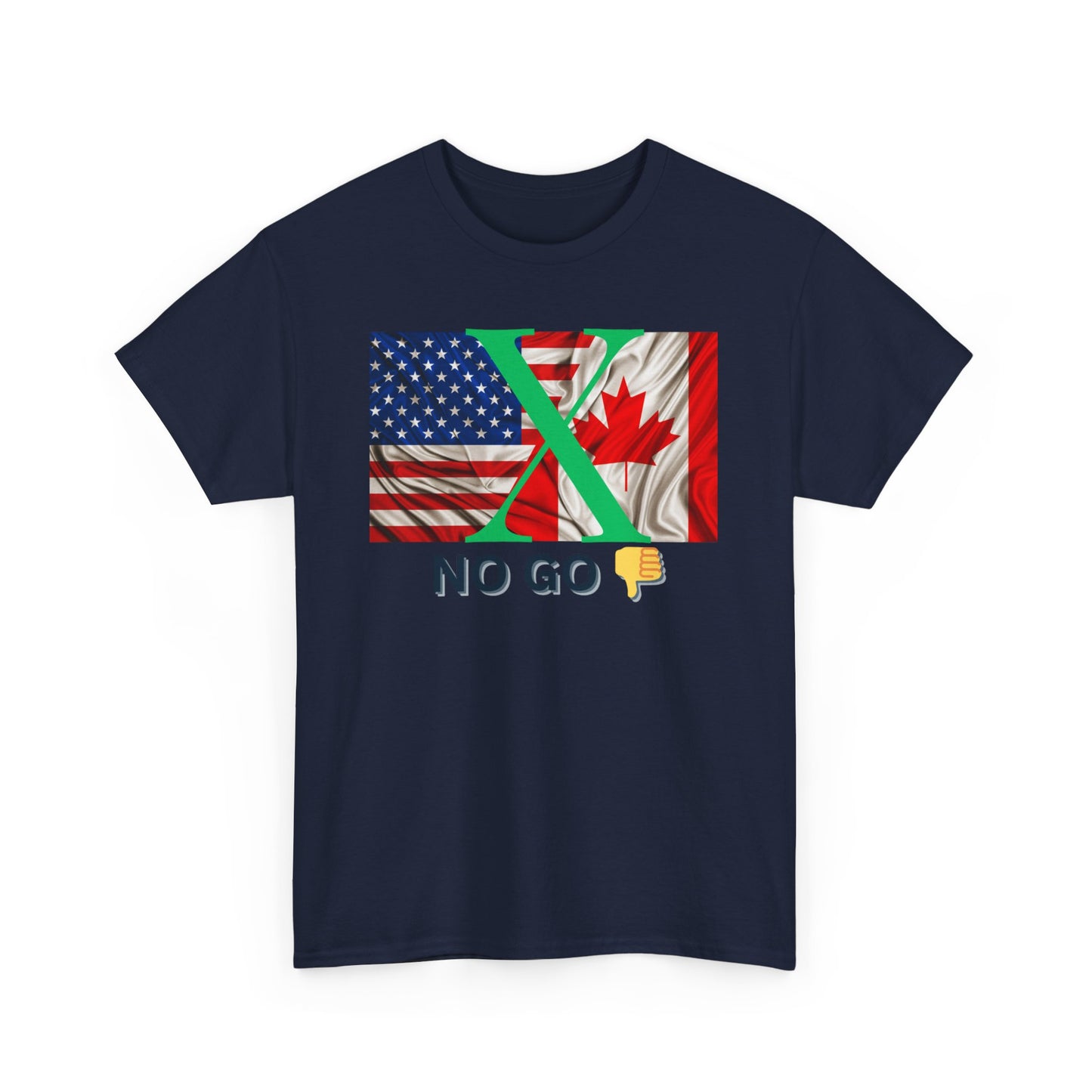 Unisex Heavy Cotton Tee - 'No Go' Design with US and Canada Flags