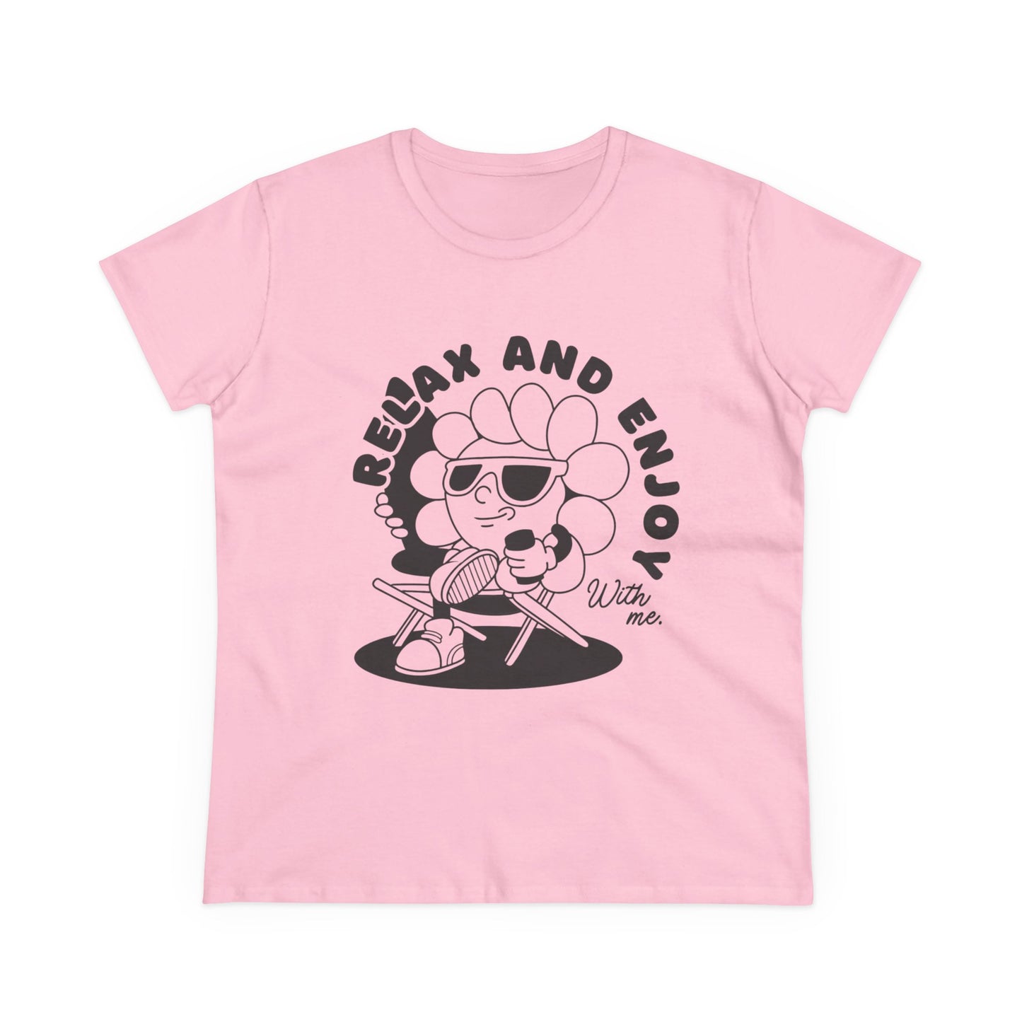 Women's Relax and Enjoy Tee, Cute Graphic T-Shirt, Summer Vibes Top, Gifts for Friends, Casual Everyday Wear, Fun Relaxation Shirt