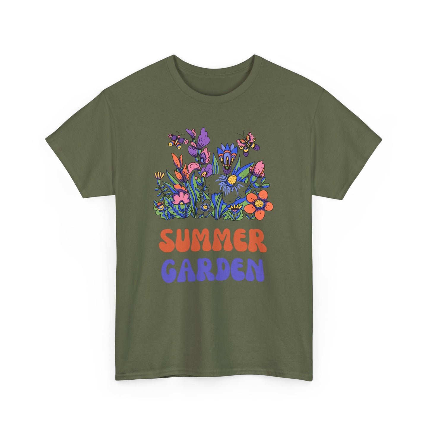Vibrant Summer Garden Tee | Unisex Heavy Cotton T-Shirt, Floral Graphic Tee, Nature Lover Gift, Summer Fashion, Outdoor Vibes