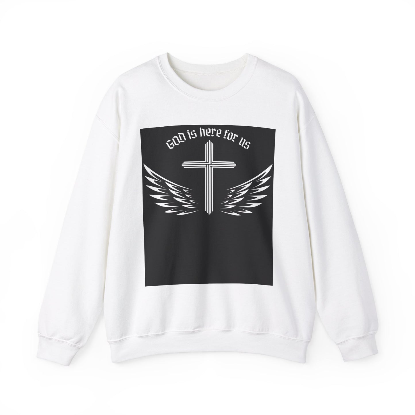 Unisex Heavy Blend Sweatshirt - "God is Here for Us" Inspirational Crewneck