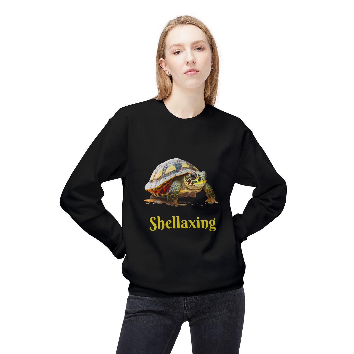 ‘Shellaxing’ Turtle’ Unisex Midweight Softstyle Fleece Crewneck Sweatshirt