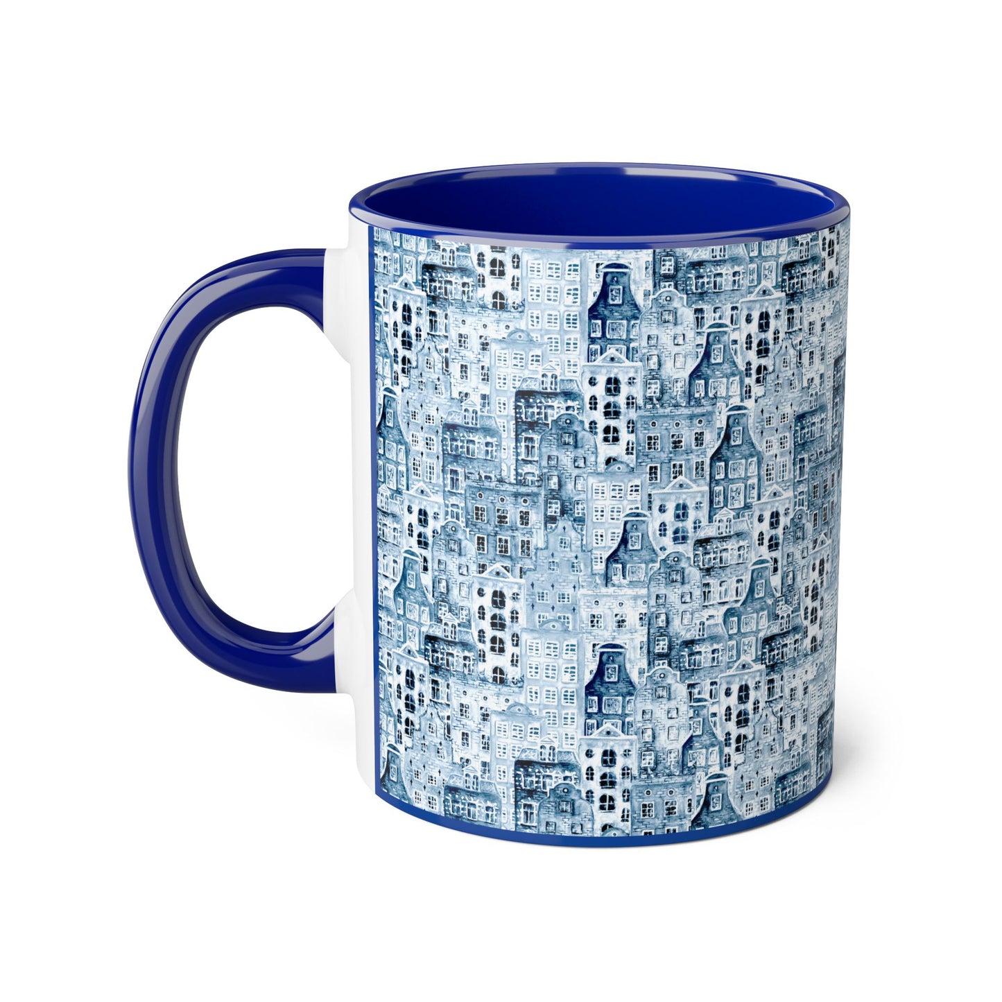 Charming Blue Buildings Accent Mug (CDA)- 11oz Coffee Cup for Home & Office