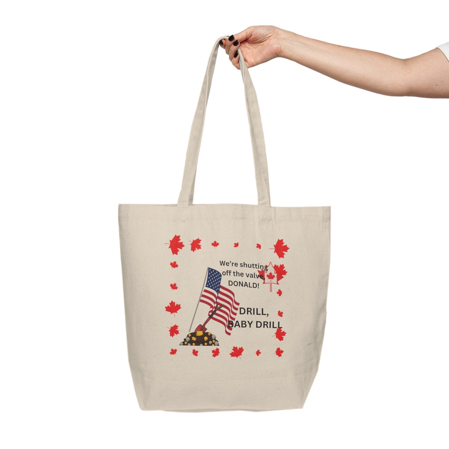 Patriotic Canvas Shopping Tote - 'Drill, Baby Drill!' Design