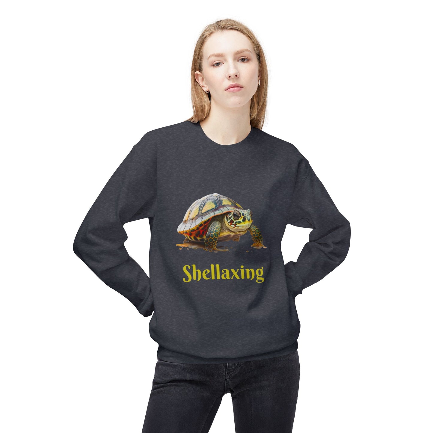 ‘Shellaxing’ Turtle’ Unisex Midweight Softstyle Fleece Crewneck Sweatshirt