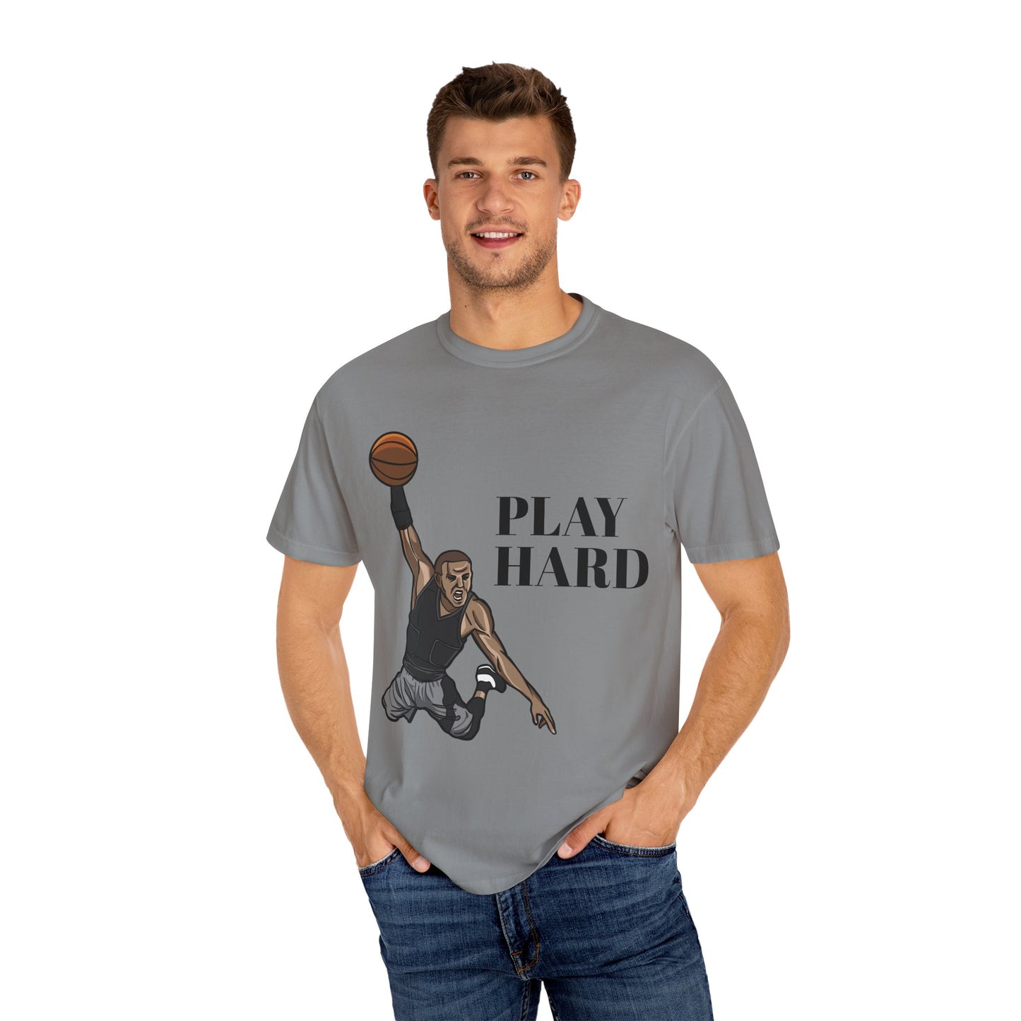‘PLAY HARD’ BASKETBALL Unisex Garment-Dyed T-shirt