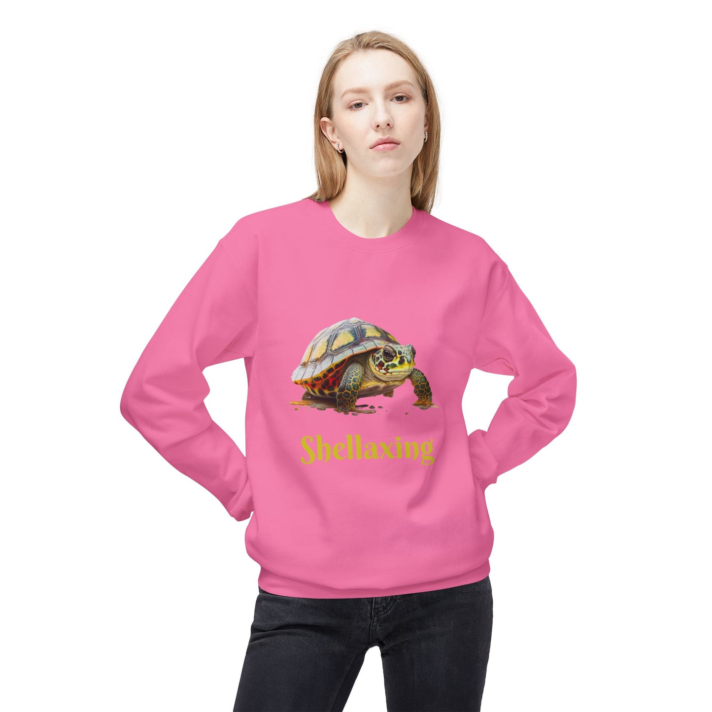 ‘Shellaxing’ Turtle’ Unisex Midweight Softstyle Fleece Crewneck Sweatshirt