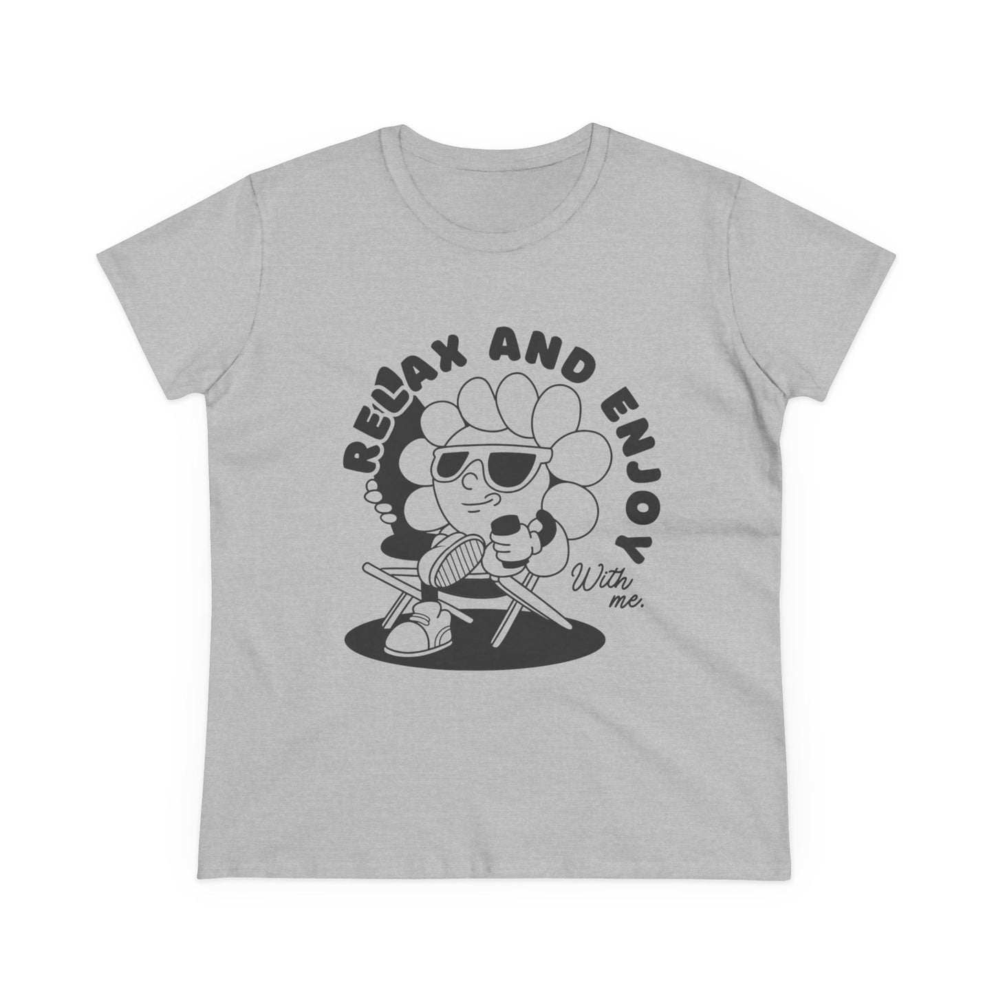 Women's Relax and Enjoy Tee, Cute Graphic T-Shirt, Summer Vibes Top, Gifts for Friends, Casual Everyday Wear, Fun Relaxation Shirt