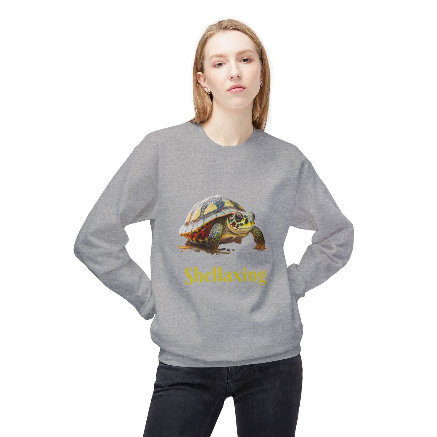 ‘Shellaxing’ Turtle’ Unisex Midweight Softstyle Fleece Crewneck Sweatshirt