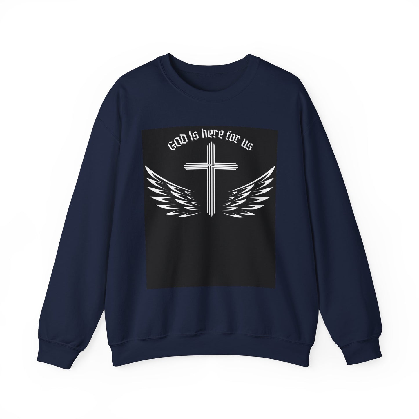 Unisex Heavy Blend Sweatshirt - "God is Here for Us" Inspirational Crewneck