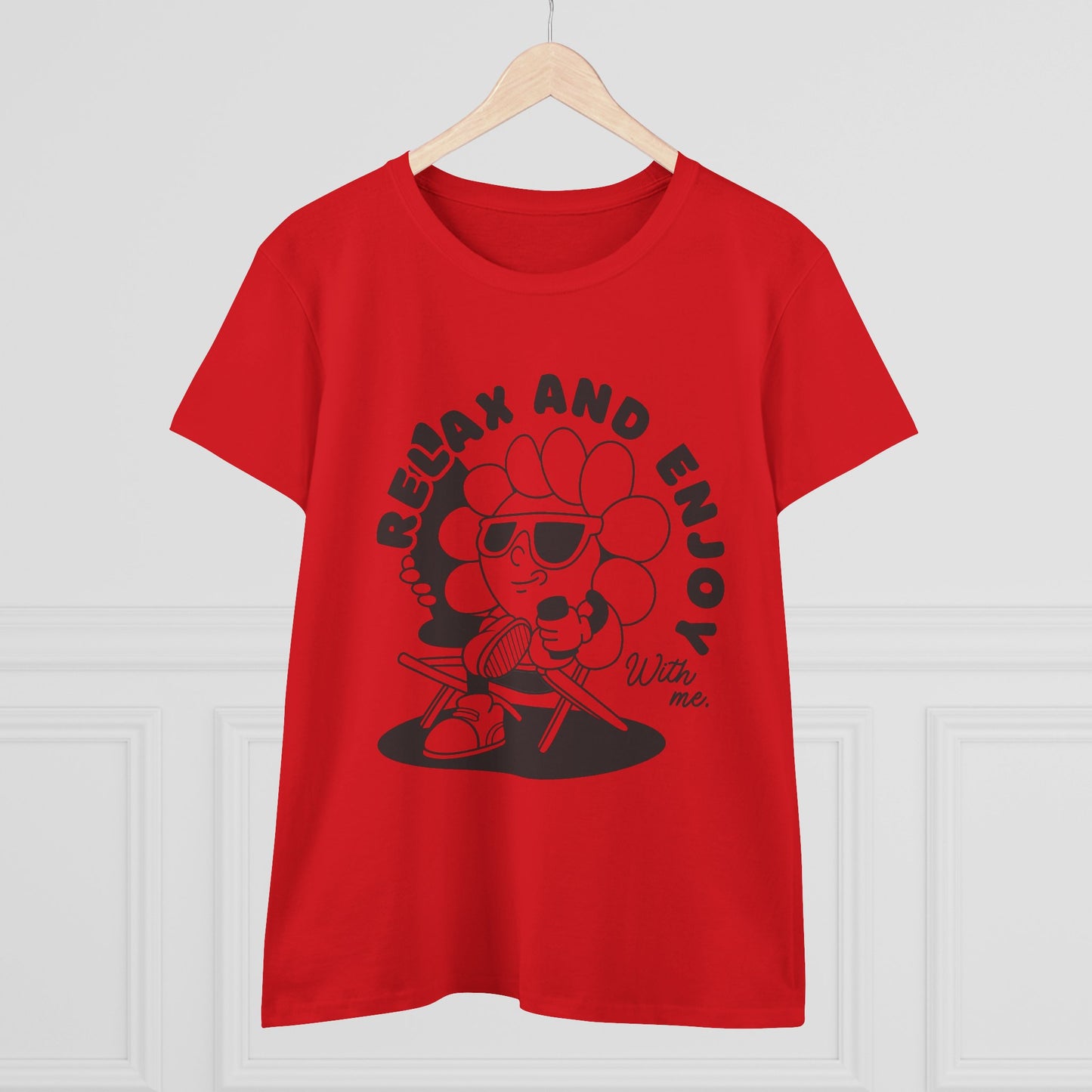 Women's Relax and Enjoy Tee, Cute Graphic T-Shirt, Summer Vibes Top, Gifts for Friends, Casual Everyday Wear, Fun Relaxation Shirt