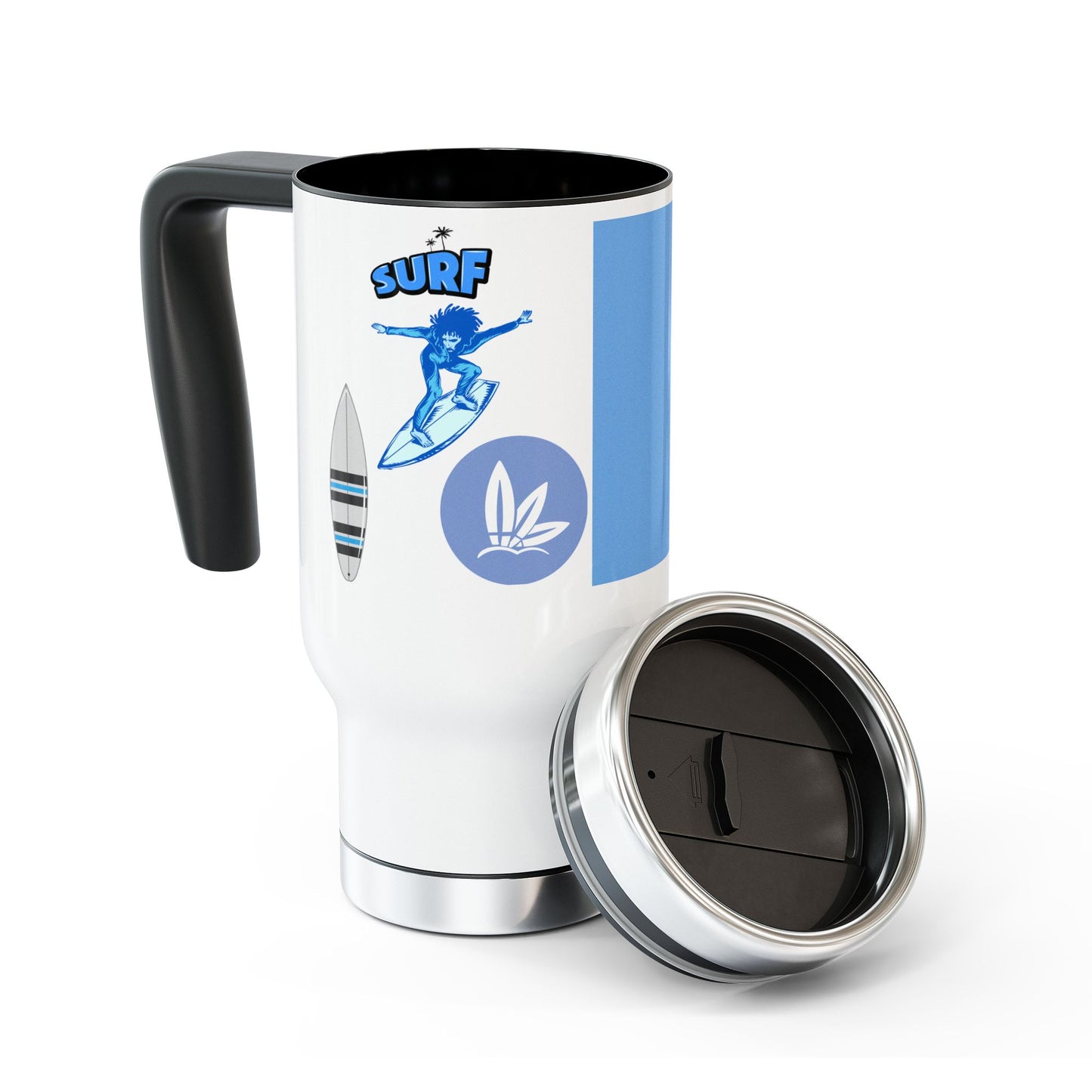 Surfing Vibes Stainless Steel Travel Mug, 14oz Coffee Tumbler, On-the-Go Drinkware, Beach Lover Gift, Summer Road Trip Must-Have