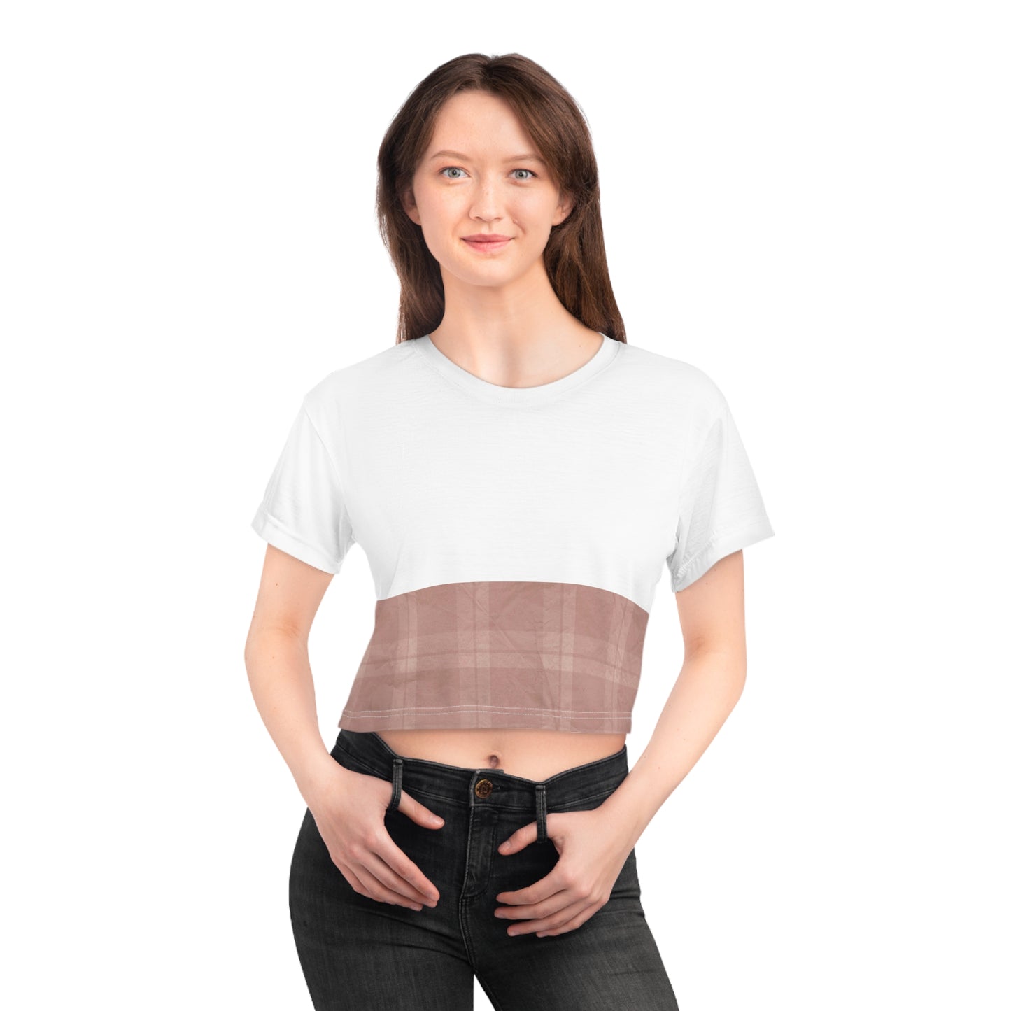 ‘LIGHT BROWN’ Accent Crop Tee (AOP)