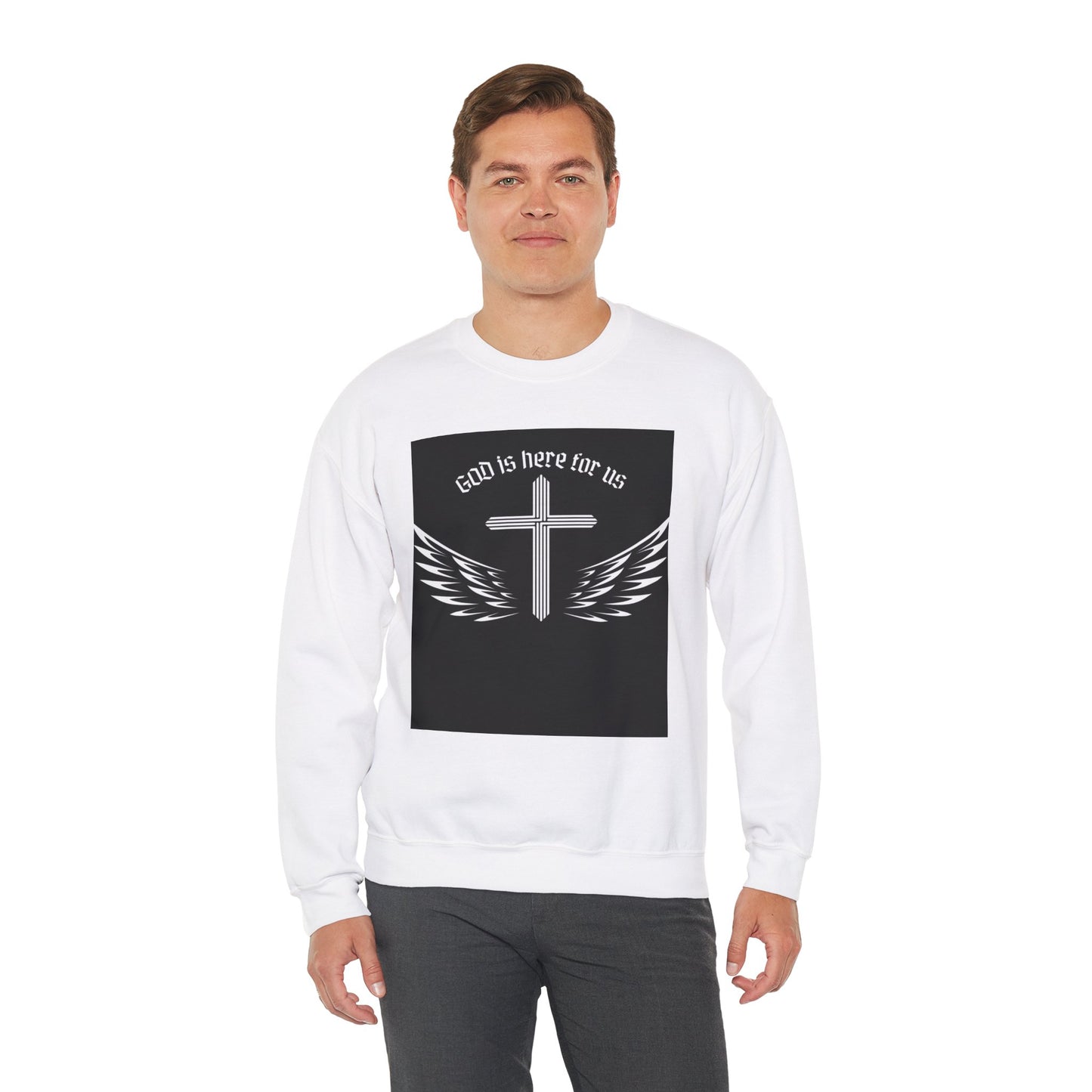 Faith-Inspired Unisex Crewneck Sweatshirt - 'God is Here for Us'