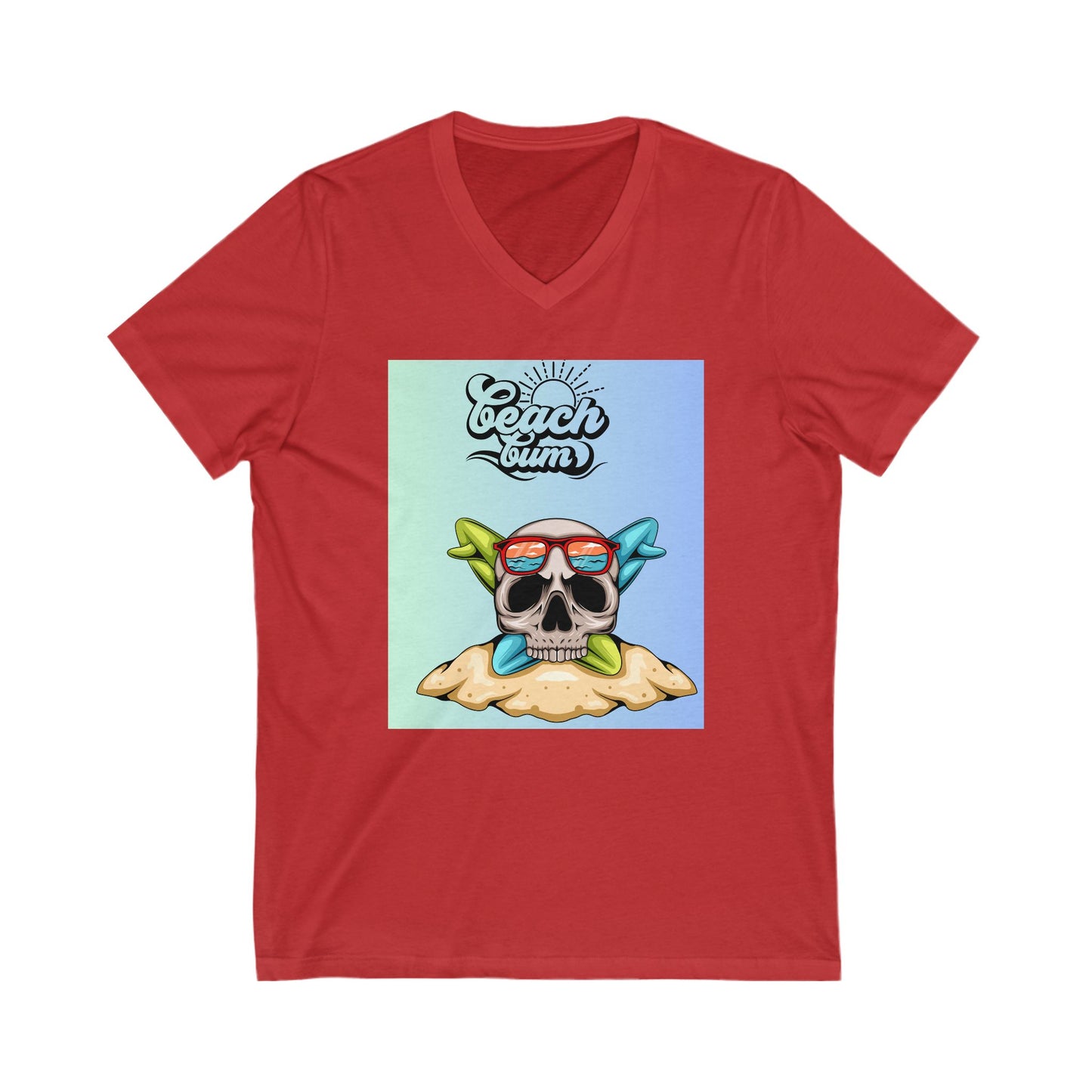 Beach Bum Skull V-Neck Tee, Casual Summer Shirt, Beachwear, Gift for Travelers, Pirate Theme Tee