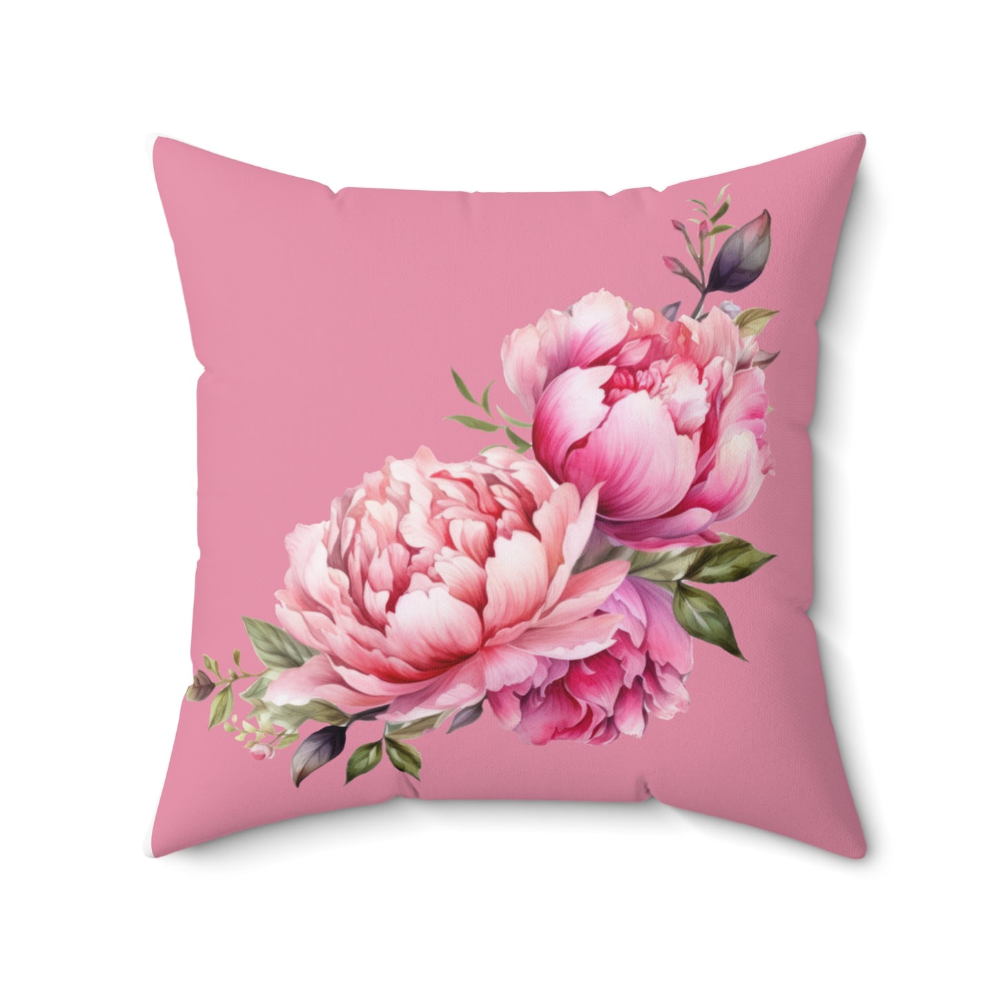 ‘Pink Peonies’ Spun Polyester Square Pillow