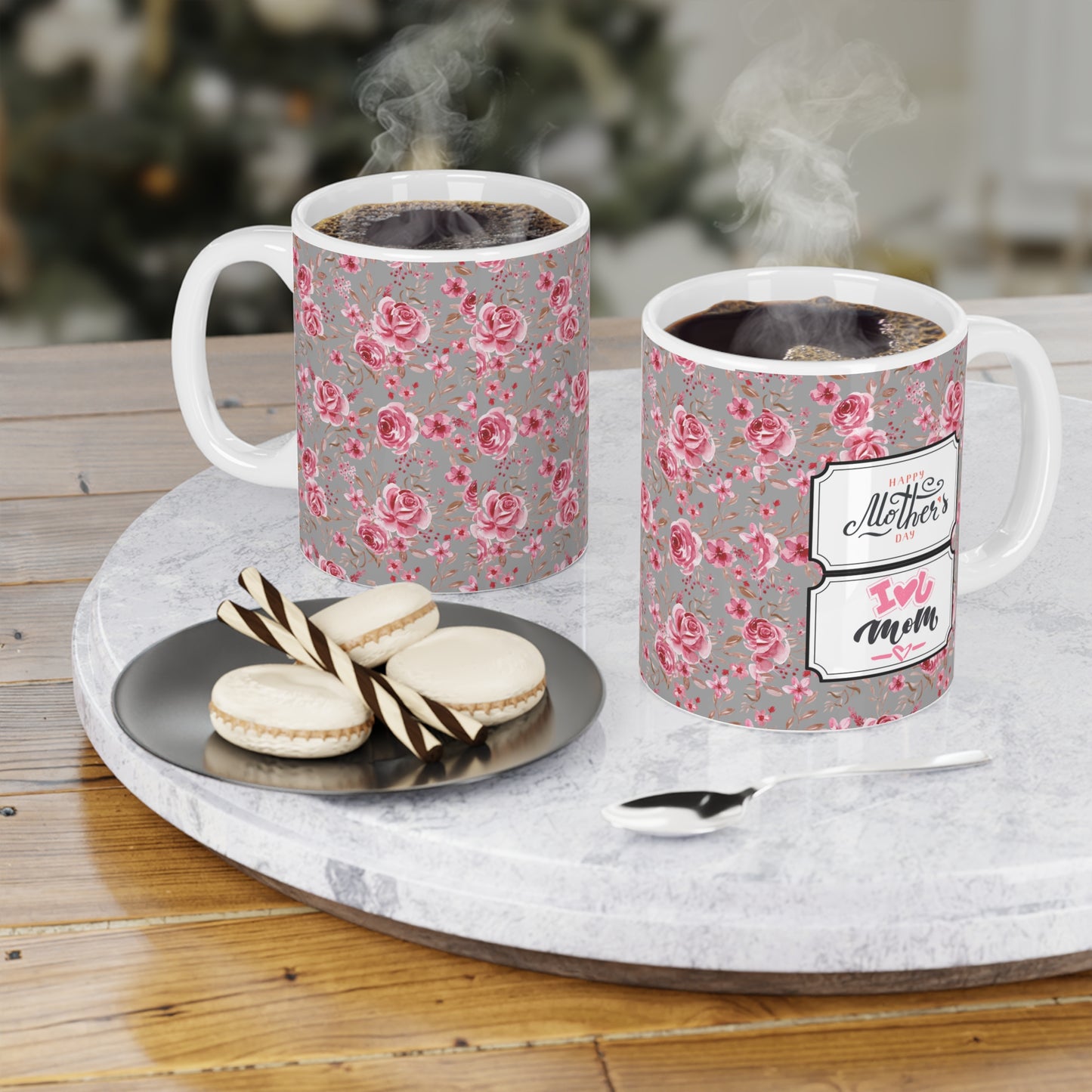 Floral Ceramic Mug - Elegant Rose Pattern for Coffee Lovers