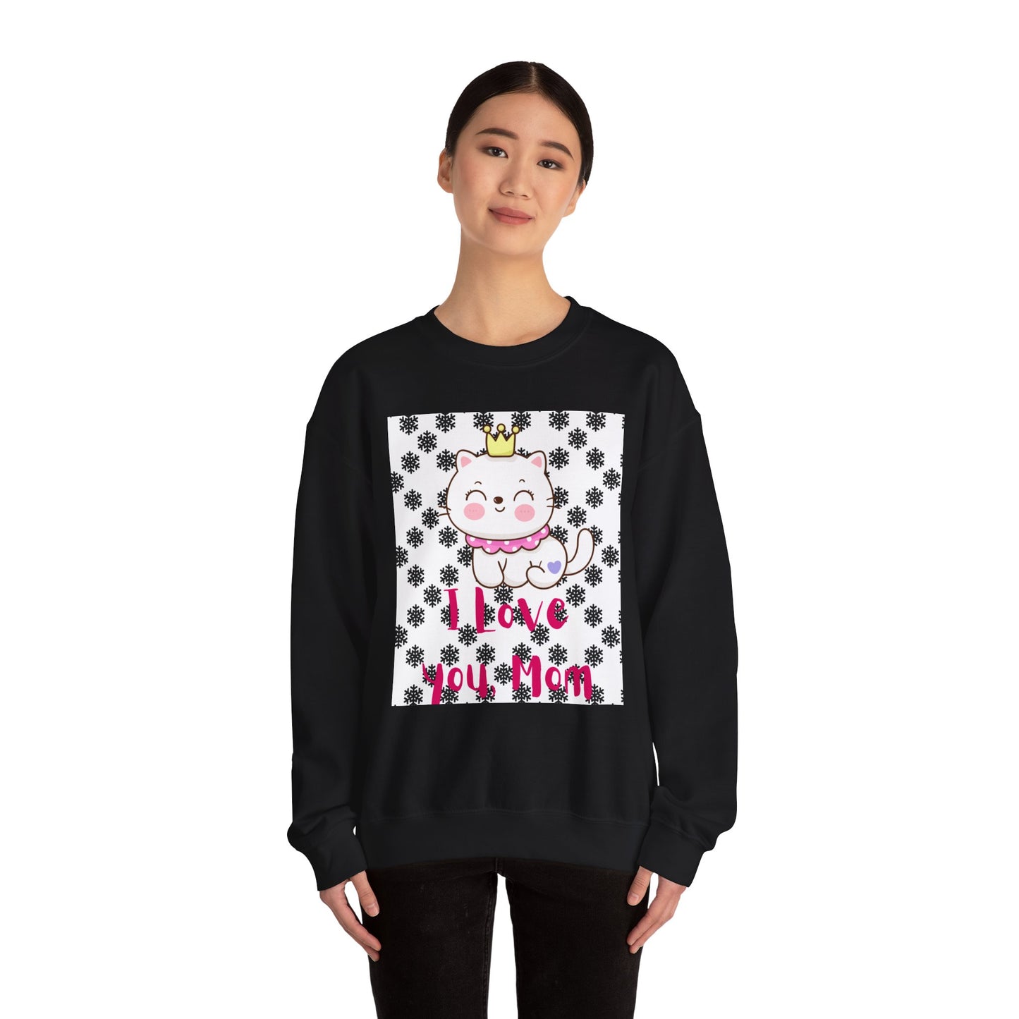I Love You Mom Crewneck Sweatshirt - Cute Cat Design for Mother's Day