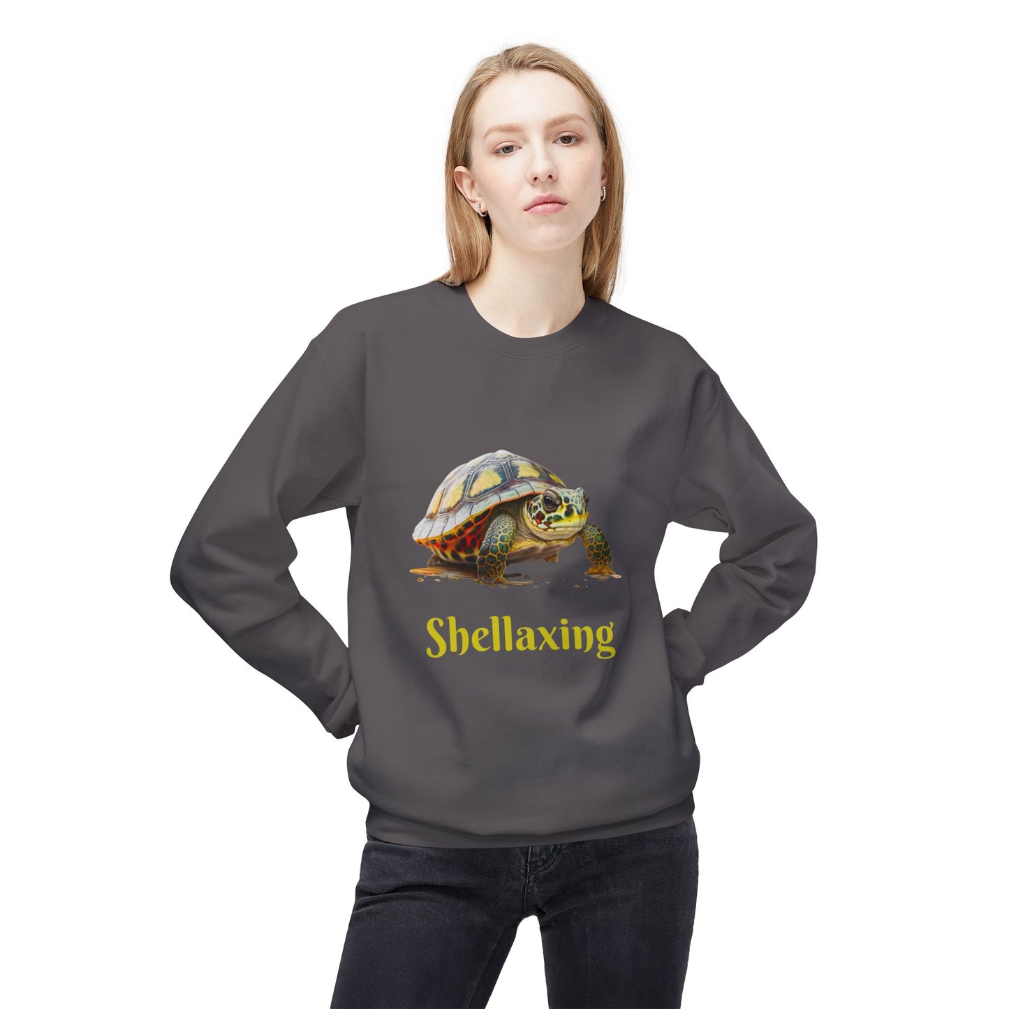 ‘Shellaxing’ Turtle’ Unisex Midweight Softstyle Fleece Crewneck Sweatshirt