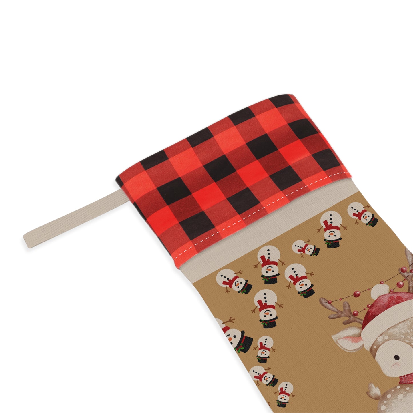 Cute Reindeer & Snowman Plaid Christmas Stocking