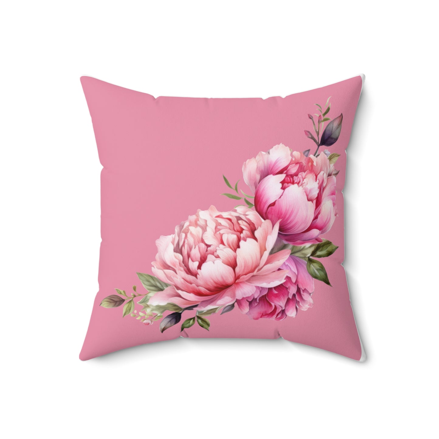‘Pink Peonies’ Spun Polyester Square Pillow