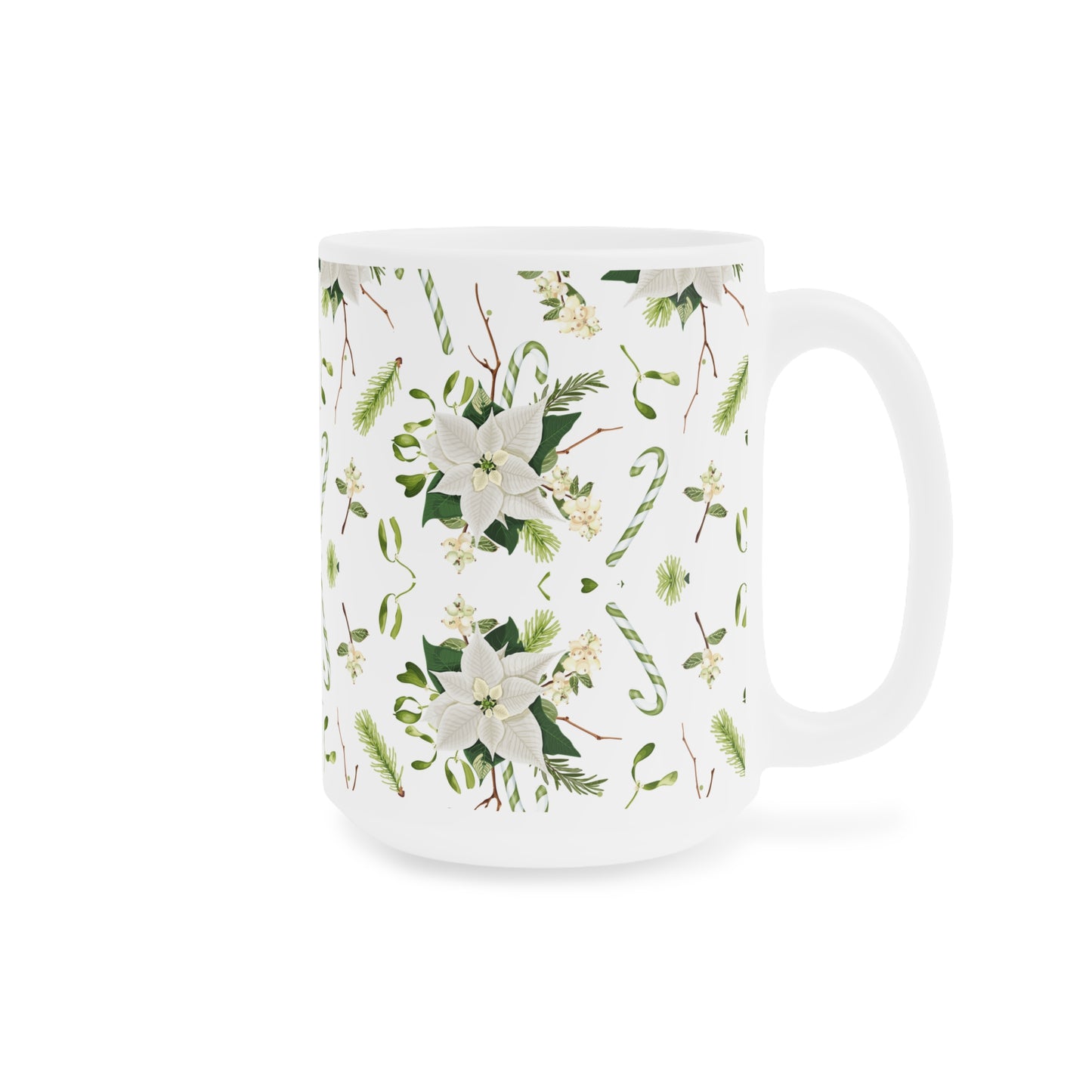 Holiday Floral Ceramic Mug, Christmas Coffee Cup, Gift for Her, Winter Tea Mug, Elegant Home Decor