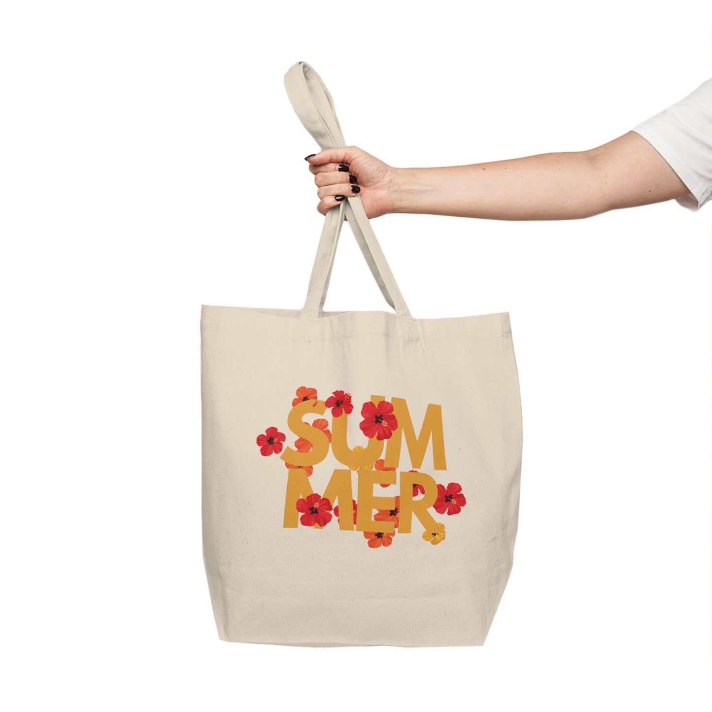 Summer Floral Canvas Shopping Tote Bag, Beach Tote, Eco-Friendly Tote, Gift for Her, Summer Essentials, Reusable Shopping Bag