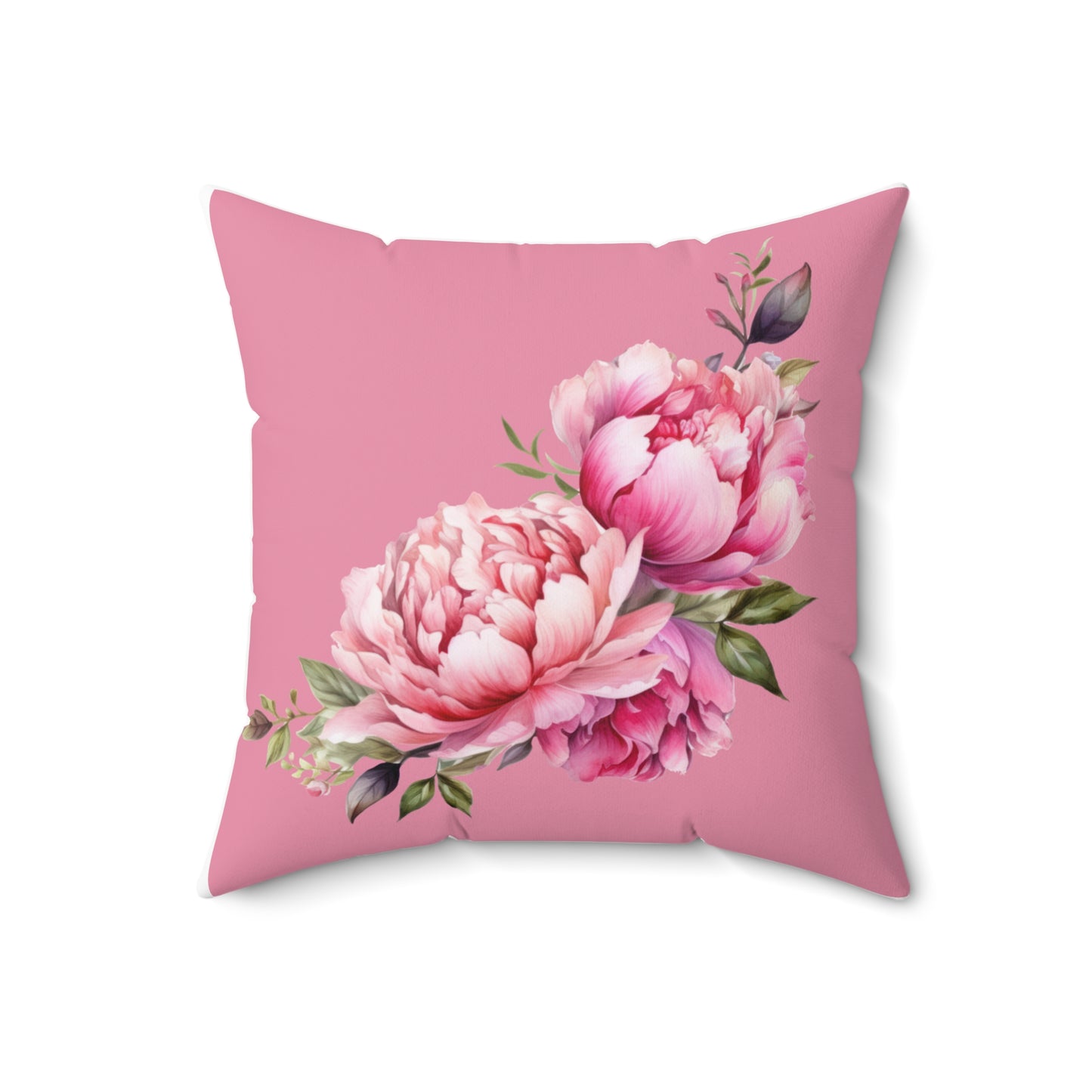 ‘Pink Peonies’ Spun Polyester Square Pillow