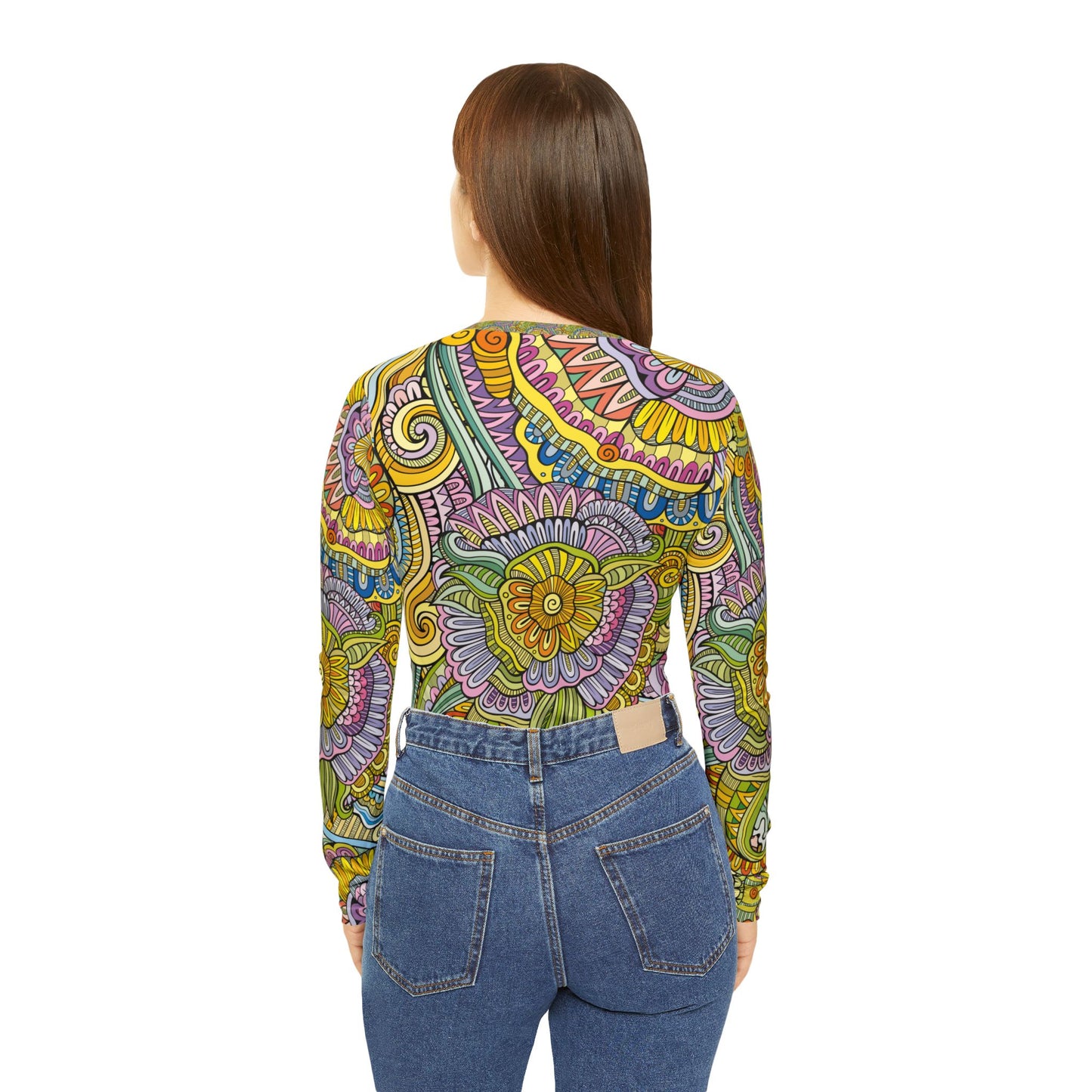 Colorful Floral Women's Long Sleeve V-Neck Shirt - Perfect for Spring and Everyday Wear